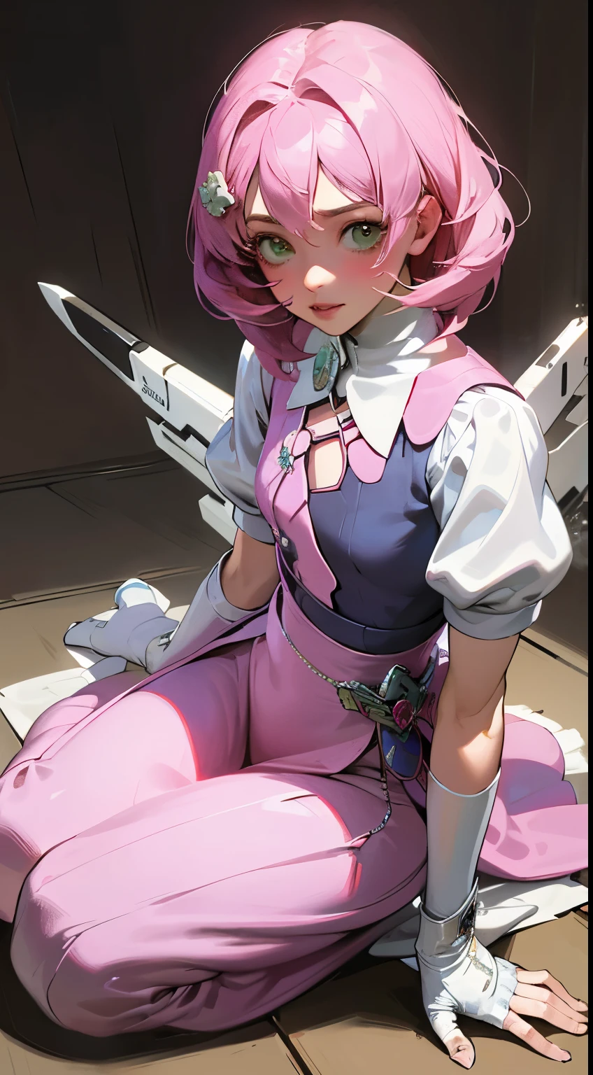 Alisa bosconovitch, melhor qualidade, contemporary, estilo plano, minimalismo, Green Eyes Flat Illustration, cabelo rosa, cabelo curto, cabelos multicoloridos, Camisa Preta, mechanical wings, Head Portrait Close-U, peito pontudo, decote, super decote, middlebreasts, Tekken，cabelo rosa pastel, 1girl, em quimono, hand-painted，Desenho de linha sem cor, colorida do yandere pastel, Tekken, [Detailed illustrations, Arte baseada em anatomia extremamente ideal, desenhos muito detalhados e detalhados, delicate lines with slowness and urgency, Realistic texture expression],(((Linhas principais coloridas)),(Obras de arte com excelente artesanato),(fundo do parque),[ anime Menina japonesa bonita 14 anos de idade Skinny] cabelo rosa claro, com roupa de empregada，figura esbelta，robusto，He sat on the floor，Vestido com roupas de empregada rosa e branco，cabelos muito curtos，com orelhas de gato，quadratic element，, kawaii cor-de-rosa na roupa da era de 1910, Alisa Bosconovich pink lips, no estilo da paleta de cores suave aurorapunk, an anime illustration of his face, gifs animados, hand drawn animation, charming sketches, suave e brilhante, romantismo nebuloso, Estilo Superflat, fundo branco - ar 1:1 - niji 5 - estilo expressivo --s 50