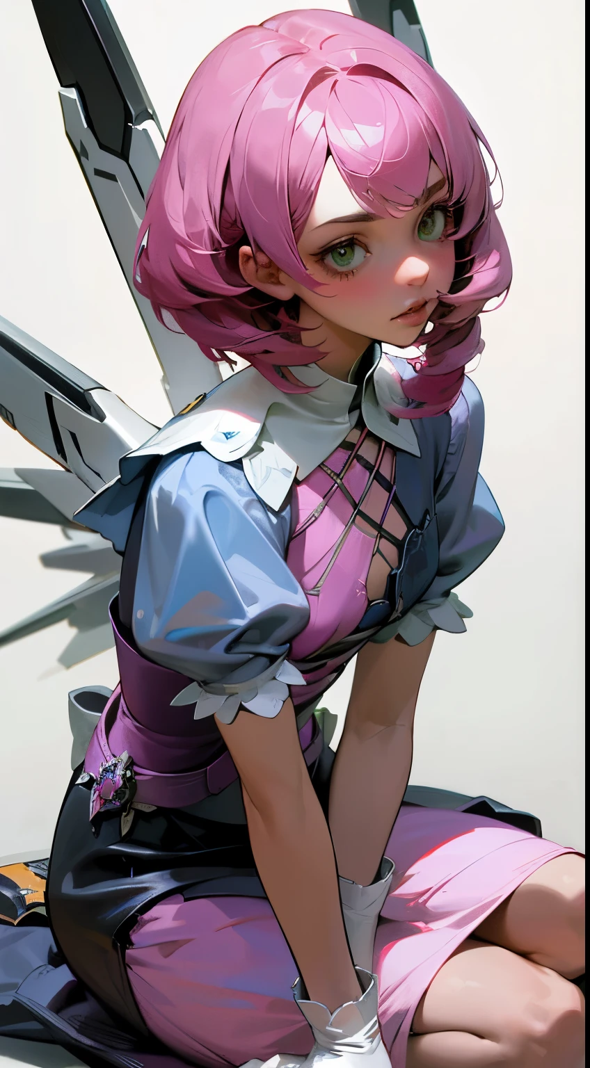 Alisa bosconovitch, melhor qualidade, contemporary, estilo plano, minimalismo, Green Eyes Flat Illustration, cabelo rosa, cabelo curto, cabelos multicoloridos, Camisa Preta, mechanical wings, Head Portrait Close-U, peito pontudo, decote, super decote, middlebreasts, Tekken，cabelo rosa pastel, 1girl, em quimono, hand-painted，Desenho de linha sem cor, colorida do yandere pastel, Tekken, [Detailed illustrations, Arte baseada em anatomia extremamente ideal, desenhos muito detalhados e detalhados, delicate lines with slowness and urgency, Realistic texture expression],(((Linhas principais coloridas)),(Obras de arte com excelente artesanato),(fundo do parque),[ anime Menina japonesa bonita 14 anos de idade Skinny] cabelo rosa claro, com roupa de empregada，figura esbelta，robusto，He sat on the floor，Vestido com roupas de empregada rosa e branco，cabelos muito curtos，com orelhas de gato，quadratic element，, kawaii cor-de-rosa na roupa da era de 1910, Alisa Bosconovich pink lips, no estilo da paleta de cores suave aurorapunk, an anime illustration of his face, gifs animados, hand drawn animation, charming sketches, suave e brilhante, romantismo nebuloso, Estilo Superflat, fundo branco - ar 1:1 - niji 5 - estilo expressivo --s 50