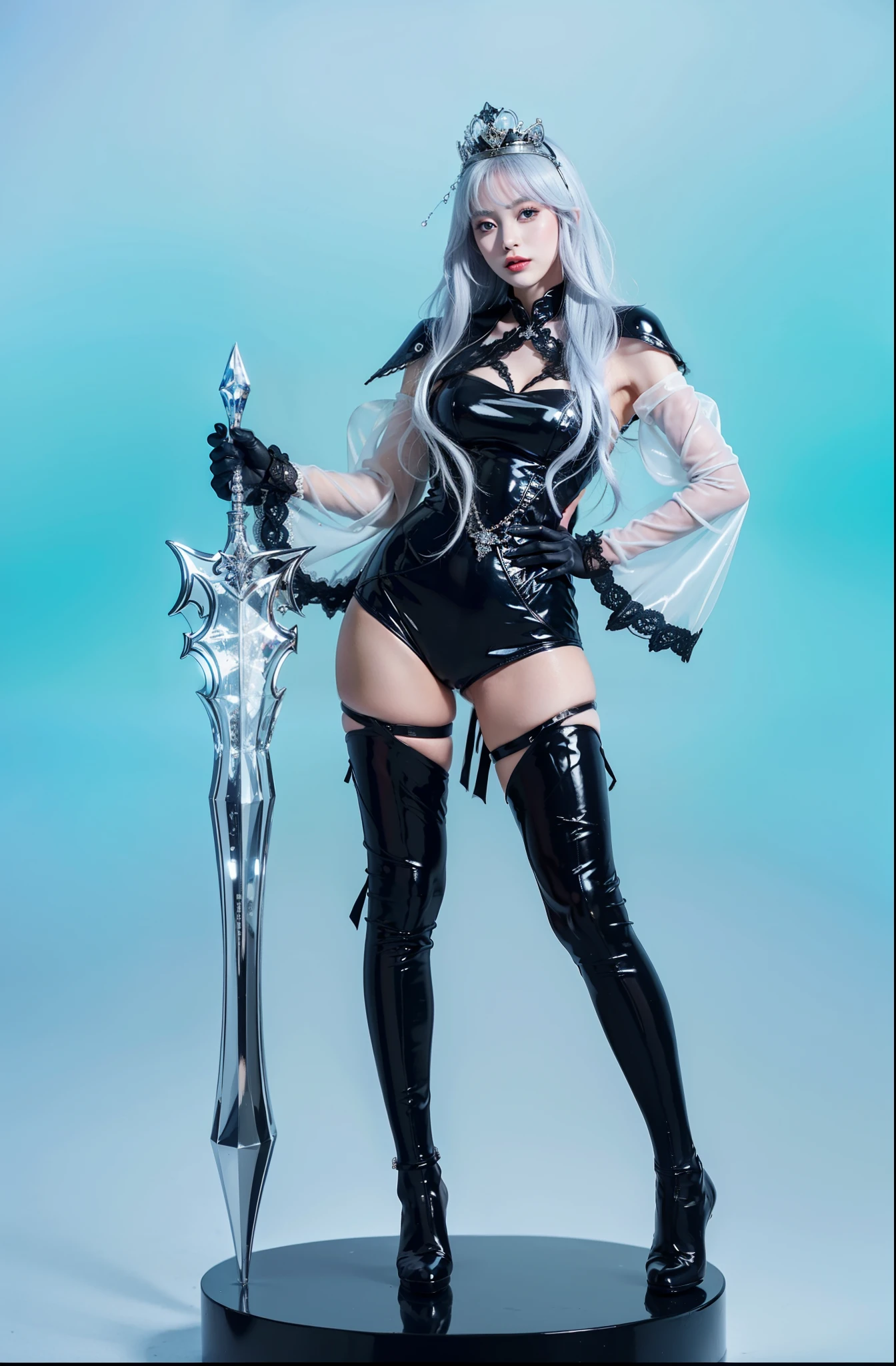 Royal sister,Delicate Frost Queen,put the crown on your head,Detailed facial expressions body,tall figure,number,Leg length,4K,HD,Translucent lace,pretty face,Little cherry mouth,beautiful and delicious(3D royal sister),gloss gel coat,Vampire queen wears luxurious dress,Crystal Gem Crown,Pictures are colorful、bright,