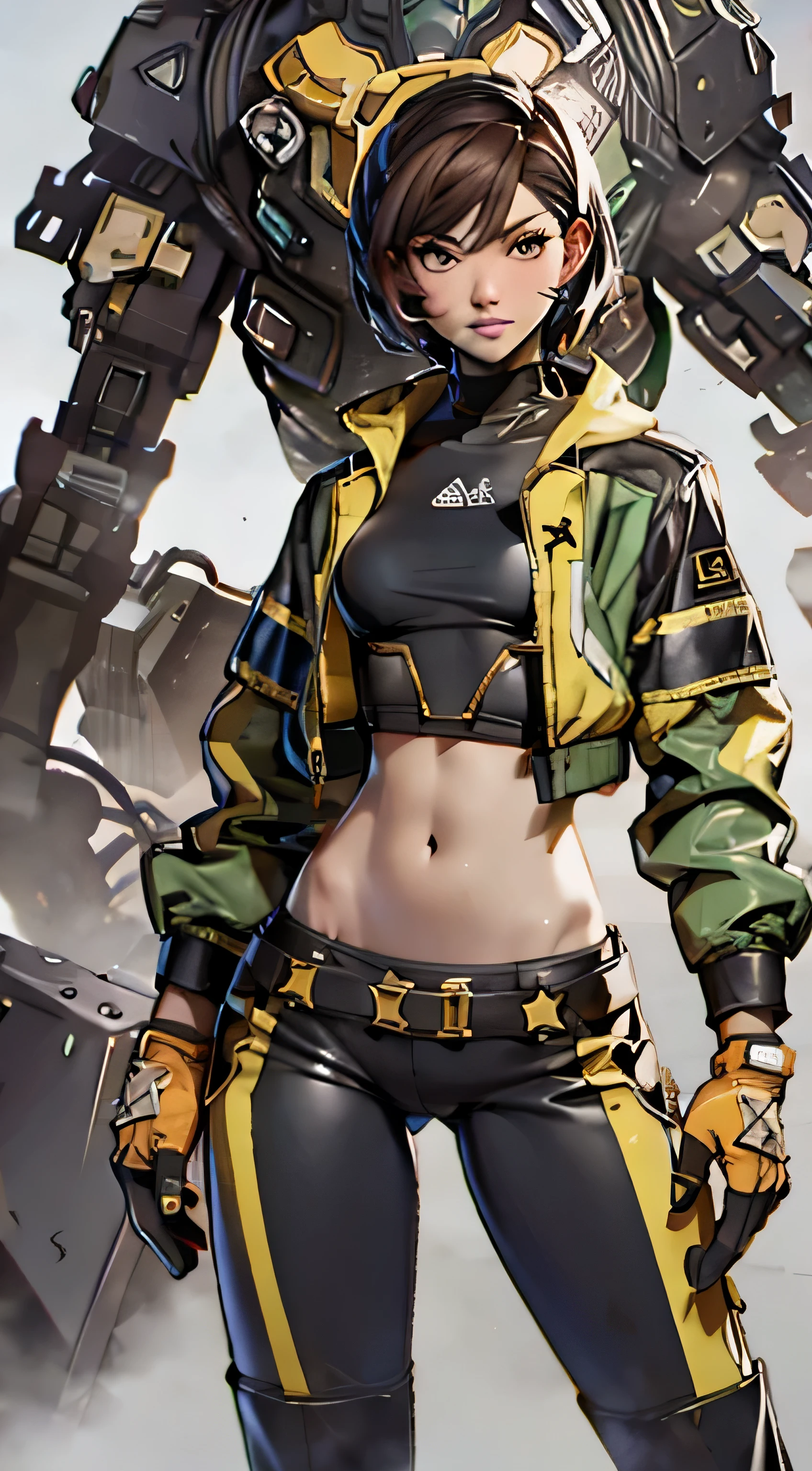 11:23(((Best quality: 1.4))),(Unbeatable masterpiece), (hyper HD),(Hyper-realistic 8k CG)、(dark colored hair) ((( body))), (((1 girl in))), 25-year-old American soldier with perfect body,,Beautiful and well groomed face,muscular body:1.2,detailed solid color jacket, (Pictures from head to thighs), Complex equipment, Dark Green,long trousers,Close-fitting clothes are dark,With white stars and off-white stripes,,,,,Metal electronic parts for armor, Poison tattoos )