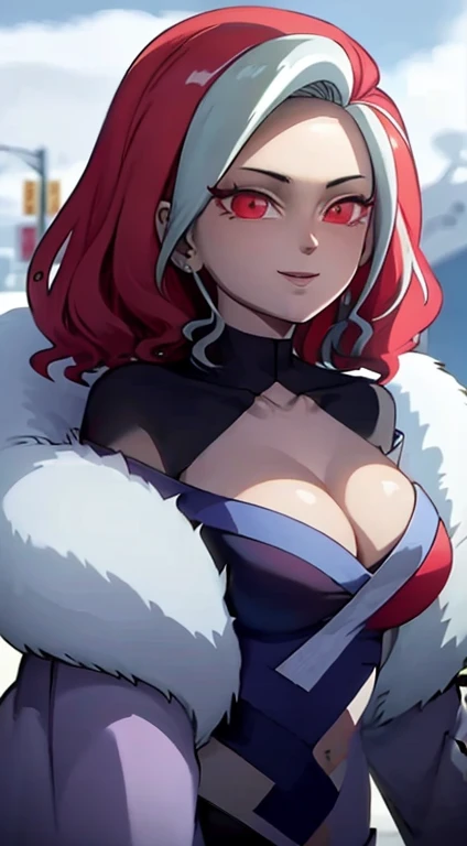 (CG extremadamente detallado), (La mejor calidad), 1girl, Cara perfecta, piel brillante, Piel lustrosa, caderas anchas, cintura estrecha, spiderlily,multicoloPelo rojo ,cana ,ojos rojos ,Pelo rojo ,Cabello bitono ,senos ,cabello rayado ,red nails ,sadistic smile, sonrisa malvada, Bikini rojo, ombligo,stomach,