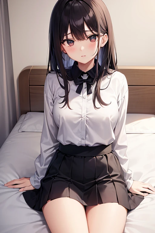 wearing a miniskirt sitting on the bed、S type gal whose clothes are about to come off