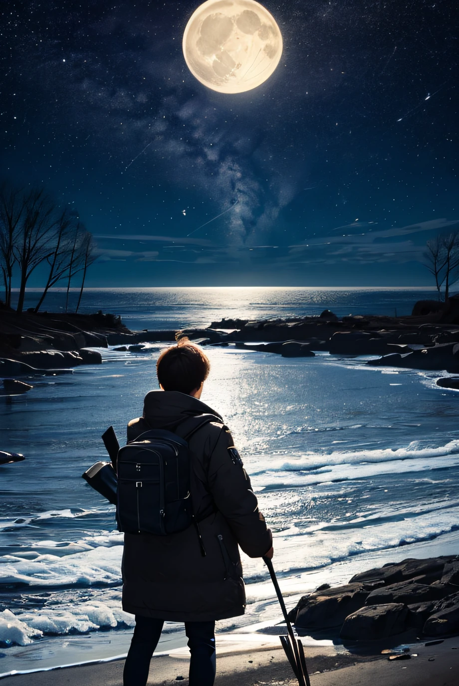 The moonlight shines on the dark earth