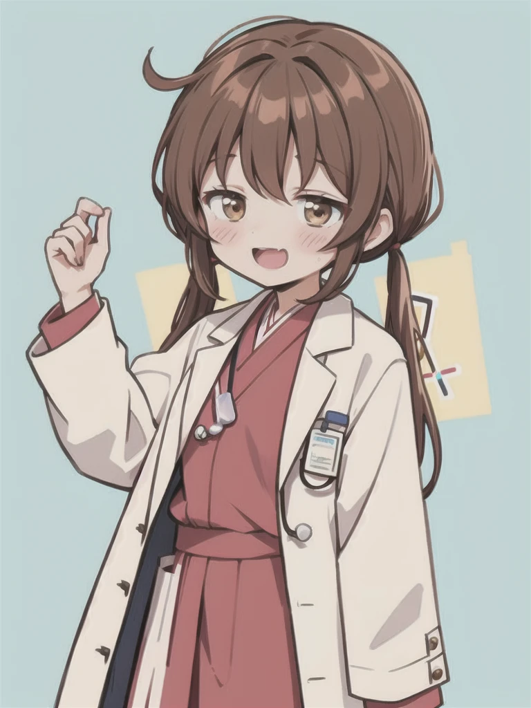 simple background、Doctor Coat、Science Girls、Low twintail、Brown hair, Laugh、