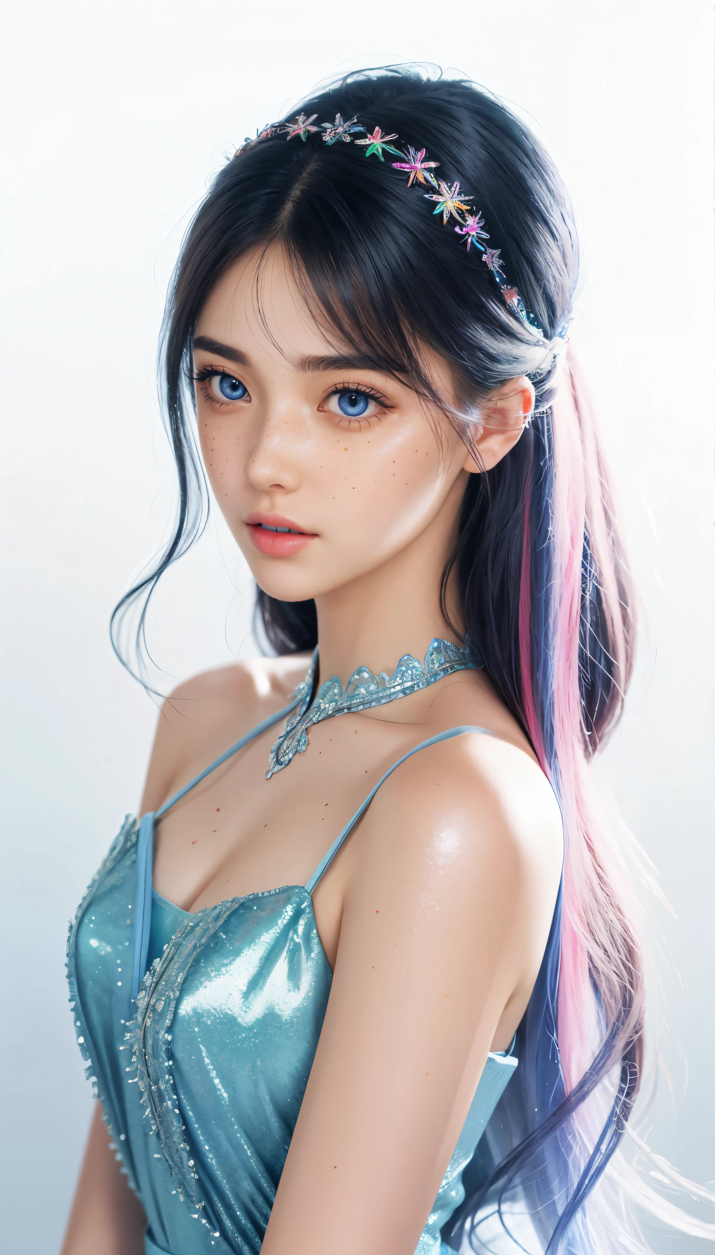 a painting of a woman in a blue dress with flowers in her hair, beautiful character painting, beautiful fantasy art portrait, beautiful gorgeous digital art, beautiful fantasy art, chinese girl, digital fantasy art ), beautiful digital art, beautiful art uhd 4 k, beautiful fantasy maiden, beautiful digital artwork, very beautiful fantasy art, very beautiful digital art, beautiful fantasy portrait