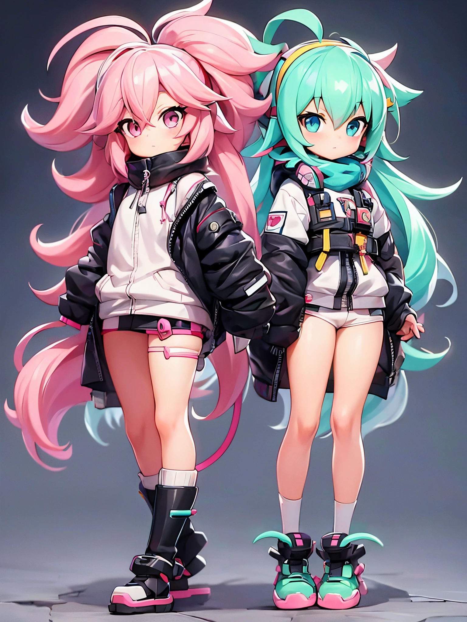 A girl with pink hair and black boots stands in front of a white background。,{{1人}},The hair clip is a big gear, Floating in the sky,anime goddess, pink twintail hair and cyan eyes, humanoid pink female squid girl, Madoka Kaname, anime moe art style, best anime character design, anime monster girl, High quality anime art style, Anime girl named Lucy, art of kirokaze pixel