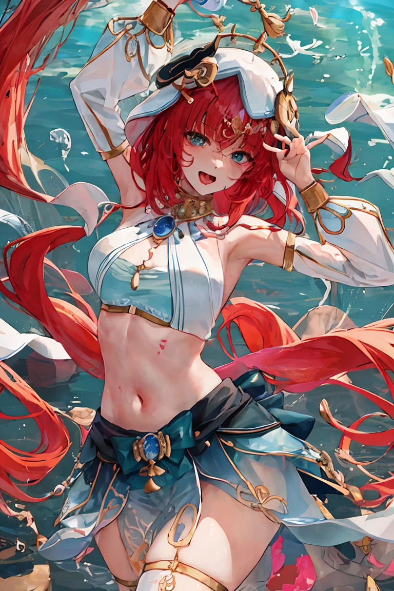 like a dream, 1 , Lodge, human character, The large, navel, ,(tmasterpiece, 最好's质量 at best), sidelightning, ,美丽's眼睛, Subordinate chains, Slave collars, Lie down in bed, Slave costumes, roll eyes, and the tongue sticks out, With the tongue, 疯狂's, with her mouth open, scream, Ahegao, dyspnea, face flushed, perspired, Slave costumes,，tmasterpiece, 最好's质量, A high resolution, 8K, ultra - detailed, high high quality, 十几岁's女孩，clothes 99%awas，'s，succubus theme，with tattoos，red tinted hair，agony