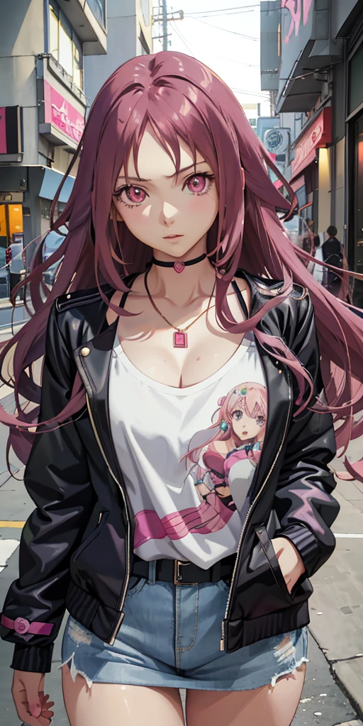 ((anime girl with long pink hair and pink eyes in a pink jacket)), attractive anime girl, beautiful anime girl, beautiful anime woman, photorealistic anime girl render, realistic anime artstyle, seductive anime girl, anime style. 8k, artgerm. anime illustration, detailed digital anime art, beautiful alluring anime woman, digital anime art, realistic anime 3 d style