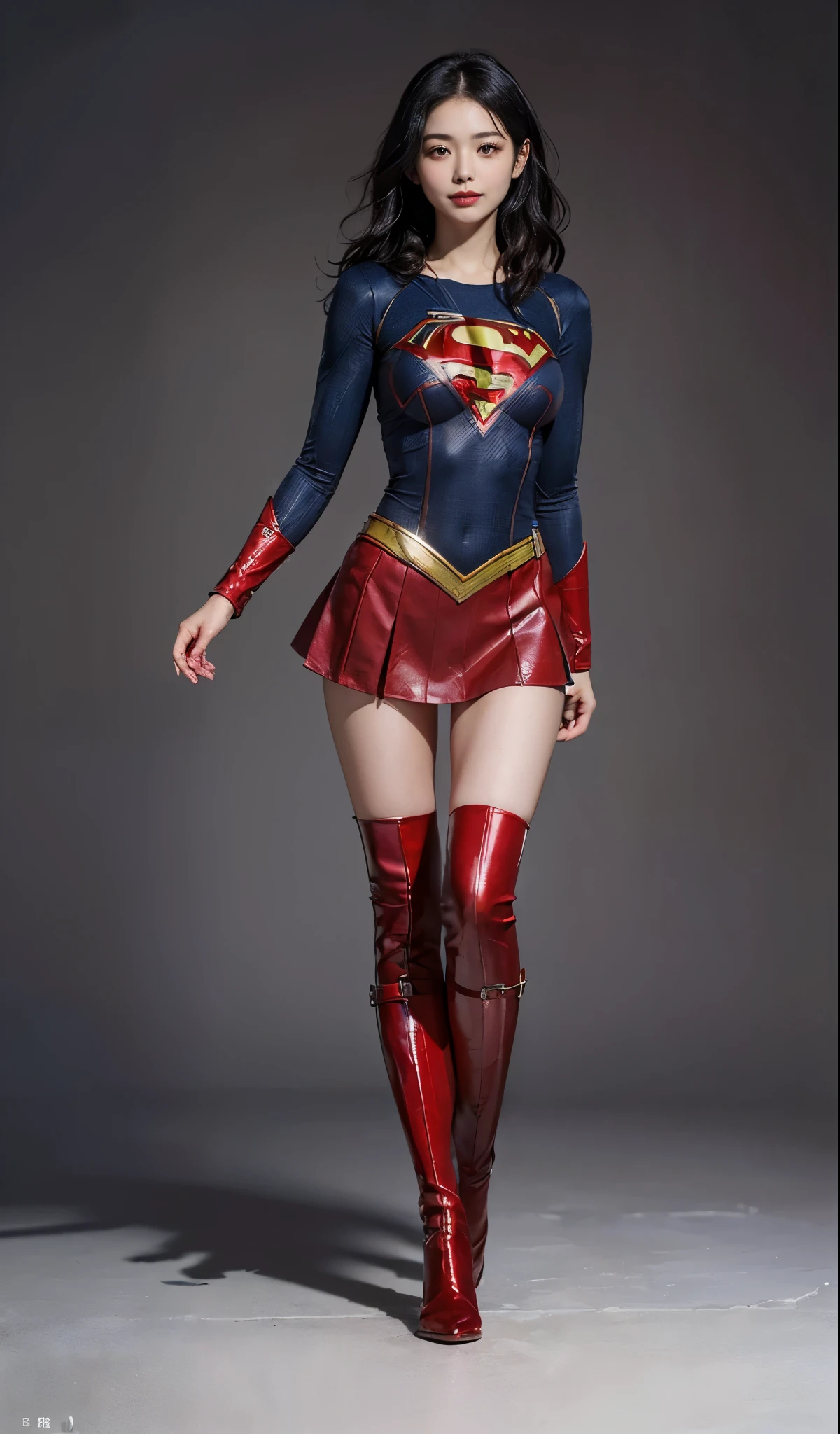 No background、Are sleeping、lying back on、(((Wear black tights on your beautiful legs.)))、(((Grow legs、tall、Legally express the beauty of your smile)))、((((Make the most of the original image)))、(((Supergirl Costume)))、(((beautiful hairl)))、(((Suffering)))、(((Feet must necessarily be worn with black tights)))、(((You need to wear red boots)))、((Top image quality、8K))、((top-quality、8K、​masterpiece:1.3))、(((Keep Background )))、Crisp focus:1.2、Beautiful woman with perfect body shape:1.4、Slender Abs:1.2、a wet body:1.5、Highly detailed facial and skin texture、8K