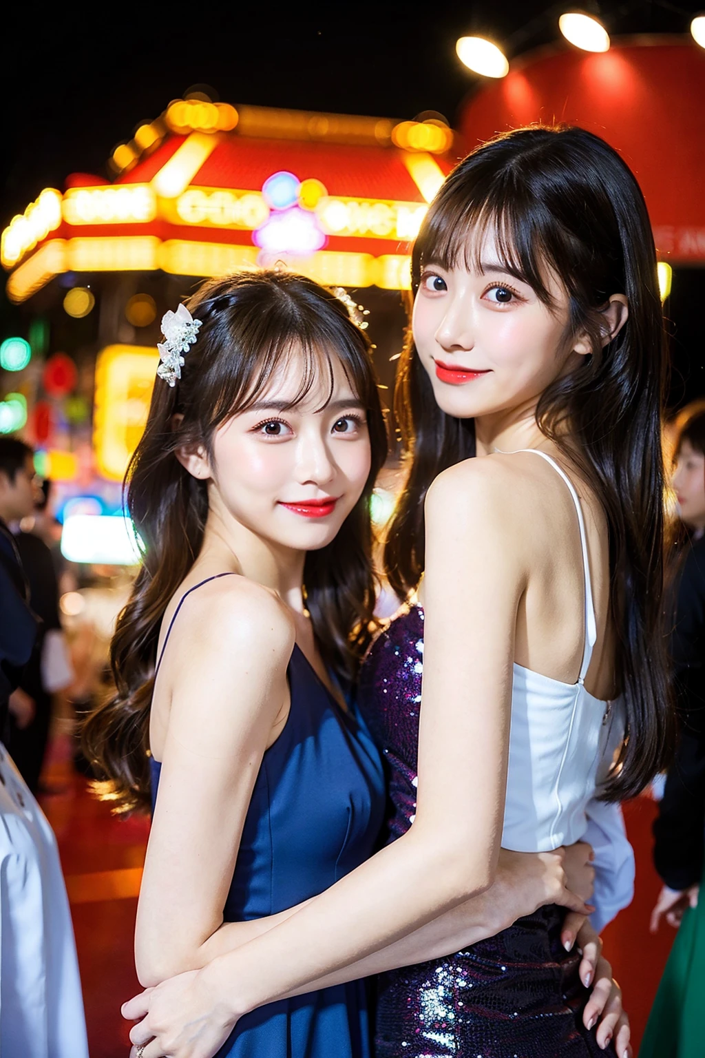 two asian women holding sparklers in front of a body of water, beautiful gemini twins portrait, 8k artgerm bokeh, beautiful gemini twins, beautiful sci - fi twins, xision wu, yanjun chengt, ruan jia and fenghua zhong, wenfei ye, huang yuxing and aya takano, inspired by Wang Duo