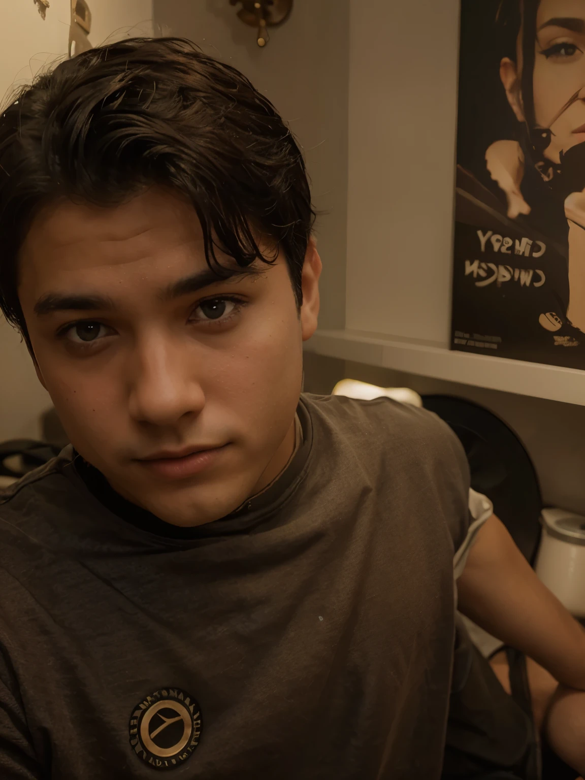 A boy in his 20s with short curly black hair,real face,a character portrait, environmental landscape art, photo taken with provia, film grain, kodak portra, featured on unsplash, a painting of a character standing in a pose
