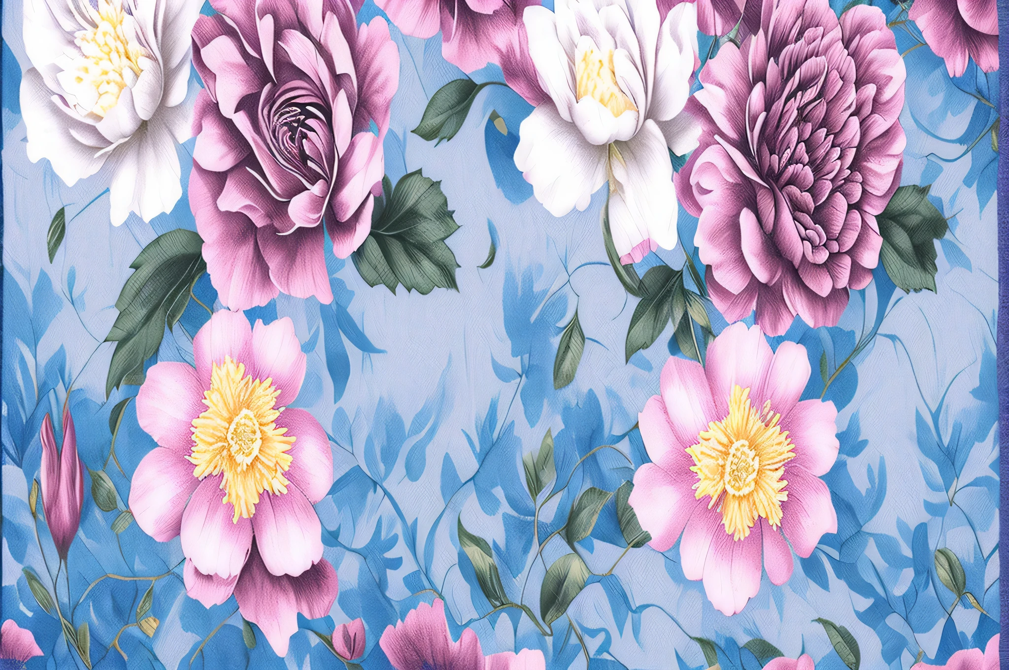 a close up of a blue and pink floral print pocket square, large opaque blossoms, flowery wallpaper, artwork, flowers and blossoms, blue - petals, garden flowers pattern, blooming flowers, swirling flowers, floral wallpaper, blue and pink colors, blue flowers, flower blossoms, beatrice blue, floral flowers colorful, bouquet, floral explosion, indigo blooming flowers garden