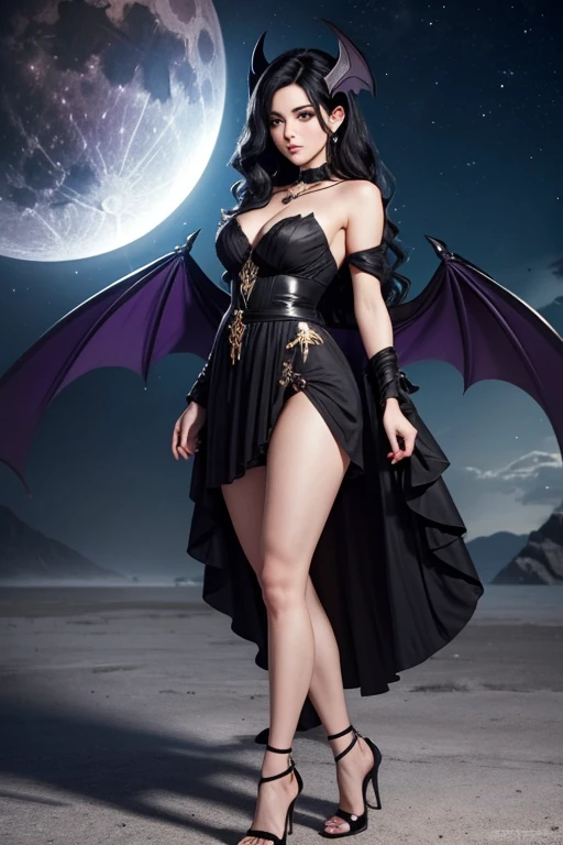 A serpentine black dragon magically transforms into a lovely Malaysian woman (dressed like a Romanian trollop), set in a medieval European village under a full moon. She is a trickster spirit and has seduction to get up too, her dress ACCIDENTALLY drops off how clumsy (show her from head to toe, she hand bra covers herself just enough to be SFW)