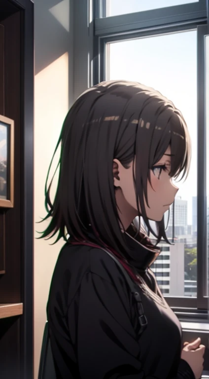 girl with、by the window、A dark-haired、Highest Quality、４K