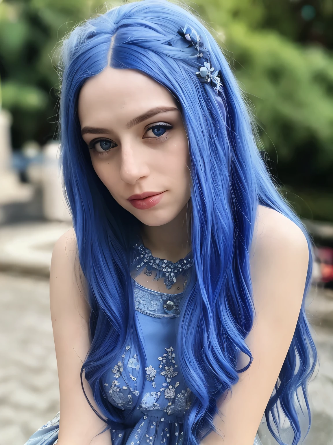 Maybe Baby, blue hair, beautiful detailed blue eyeasterpiece:1.2) (photorealistic:1.1) (bokeh:1.7) (best quality) (detailed skin:1.1) (intricate details) (8k) (HDR) (cinematic lighting) (sharp focus)