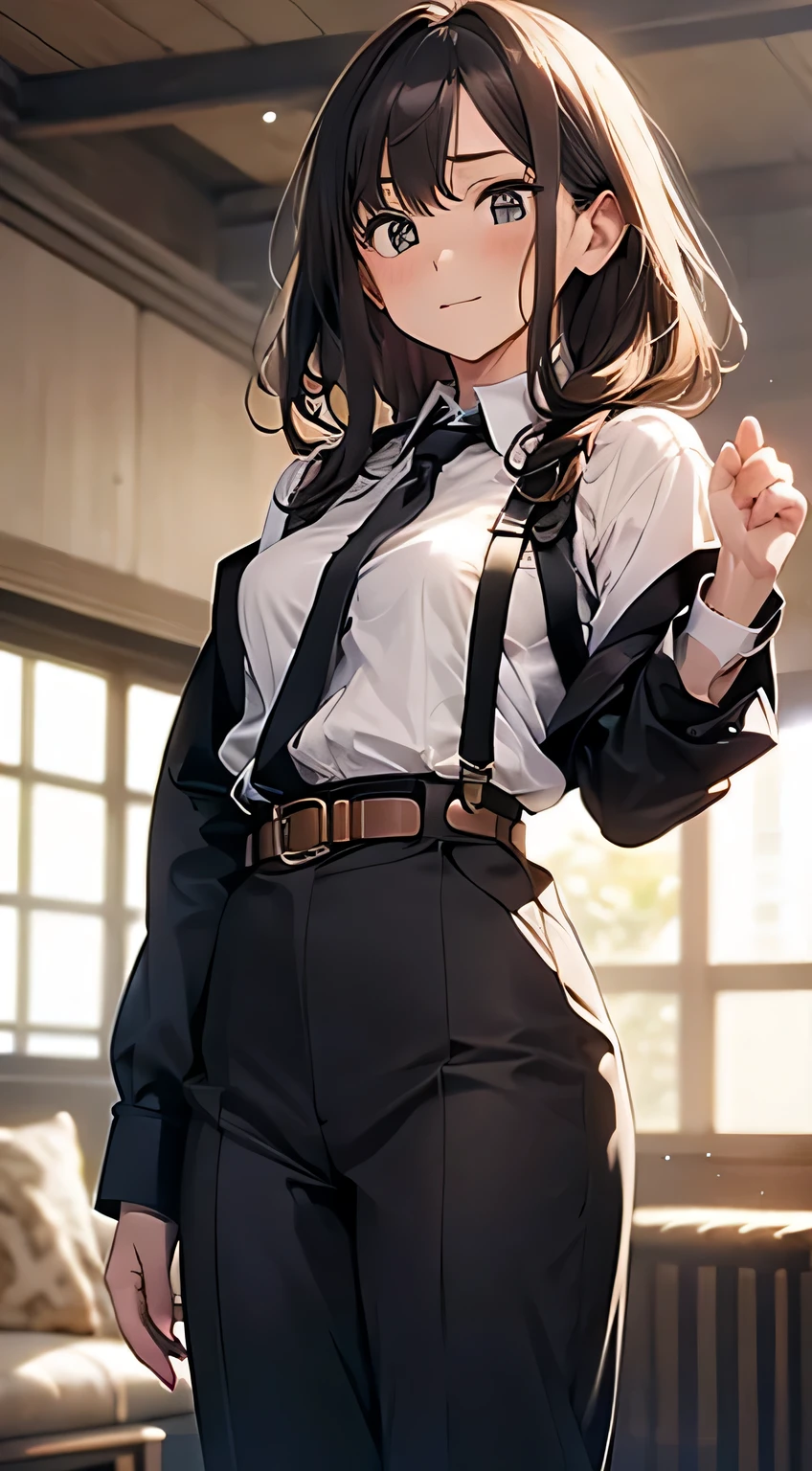 One Girl, Five Fingers, mini skirt, Looking down at the viewer, Twin tails, Highest quality, Focus on the thighs, Dynamic pose, smile, blazer, blouse, Black Pantyhose, panties under pantyhose, Standing Split, classroom, Black Hair, Stylish pose,My thighs are steaming between the legs