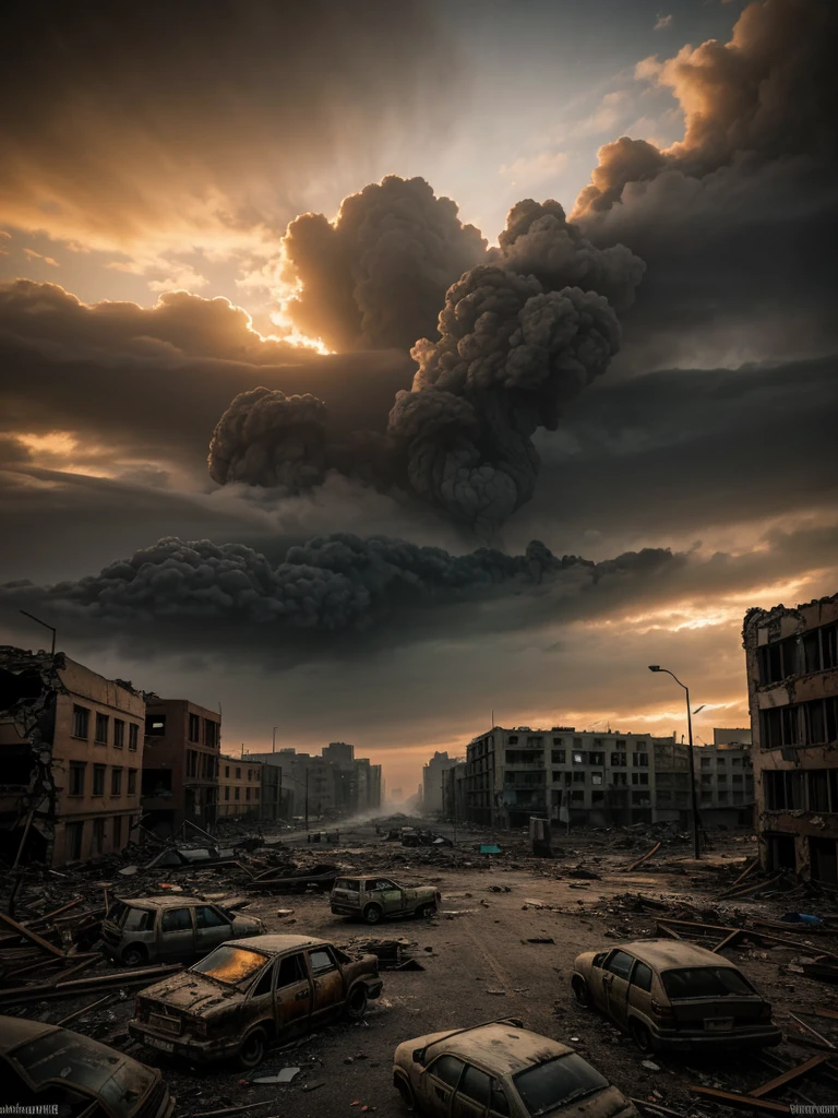 (Best quality,Ultra-detailed,Realistic:1.37),An asteroid that hit Earth,disrupt,Widespread destruction,smoke and fire,The shock wave ripples,crumbling buildings,Falling debris,Chaos and panic,surreal atmosphere,dusk lighting,Epic disaster,People fled in terror,apocalyptic scenery,General confusion,Ruined cityscape,Dark clouds loom,Explosions and flames,Huge impact crater,The ground shook,Molten rock,Flying debris,worst,Desperate survival,ominous skies,Abandoned streets,Crashed vehicle,Overwhelming sense of destruction,post-apocalyptic landscape,Heart-wrenching scene,Devastating consequences,city in ruins,Desolate wasteland,overcast sky,Despair and loss,Infrastructure is damaged,Amazing destruction,An unimaginable disaster,Bleak and grim,Scorching flame,Uncertain future.