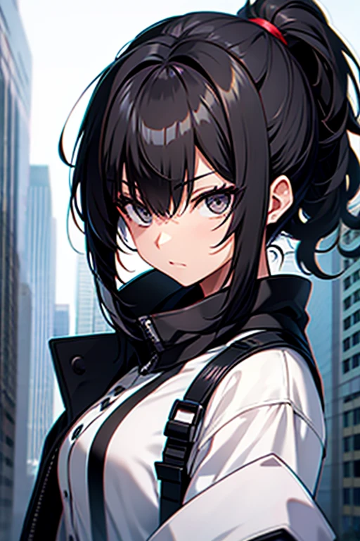 girl, black hair , pony tail , black eyes