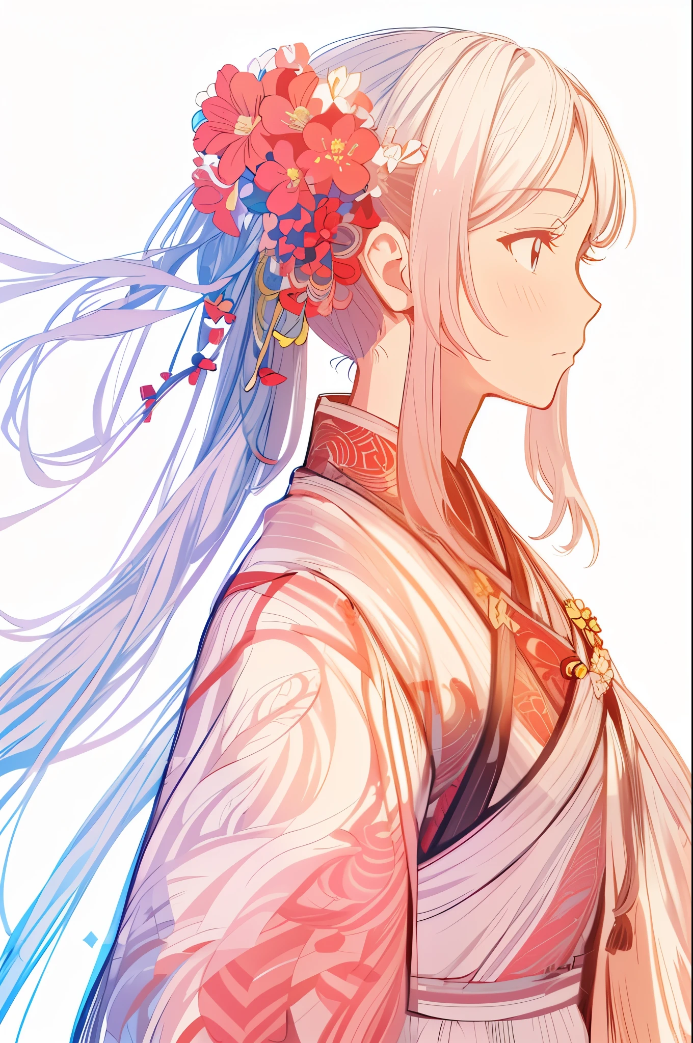 (Masterpiece in maximum 16K resolution:1.2),(best quality:1.0), (ultra highres:1.0). | beautiful line art, clean lineart, perfect lineart, lineart behance hd, extremely fine ink lineart, hyper detailed line art, exquisite line art, intricate lineart, detailed line art, lineart, bold lineart, detailed manga style, extremely detailed linework, line - art. | a drawing of a woman,Shining Black hair,(Colorful_Flower_Painted_Kimono:1.3) , (Colorful_Sakura_flower_hair_ornaments:1.3),Black eyes,White background.