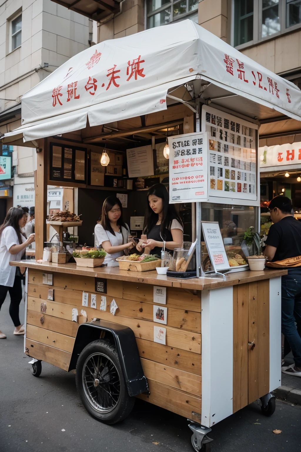 Create an eye-catching mobile food stall，Focus on creativity and appeal。Booth design should incorporate modern art elements，Such as unique stall shape、Bright colors and creative signage。Each stall is a little food wonderland，Showcasing cuisine from all tastes and cultures。

Through clever stall layout，Create a dynamic space，Let customers enjoy the mobile food festival。The green plants and decorations around the stalls should highlight the integration of nature and food.，Create a pleasant dining atmosphere。

Introducing interactive experienceor example, setting up an interactive display area near the booth，Allow customers to experience the cooking process of food up close。Additionally，Provide a compelling stall story，Each stall has its own unique cultural background and food story。

The overall design should be convenient，Enable customers to taste a variety of delicacies easily。The streamlined layout and visual guidance between stalls should facilitate the flow of customers，Turn the entire street stall into a fascinating food adventure。