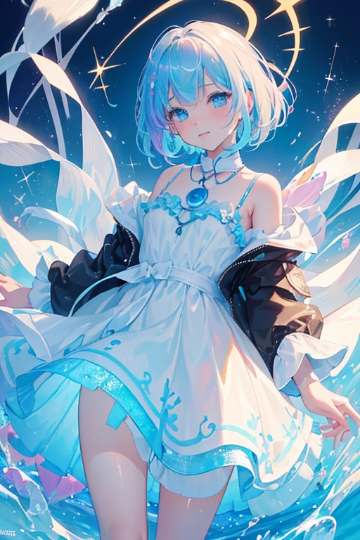 ((masterpiece)), (top-quality), (detaileds), 1girl in,
looking at the viewers、Surprised、kneeling to、
((iridescent half blue and half pink hair))、Blue eyes、(Shorthair)
Complex lace lingerie, small breasts, fixed fingers, looking_al_ Viewer, cowboy shots, rich detail, perfect image quality,