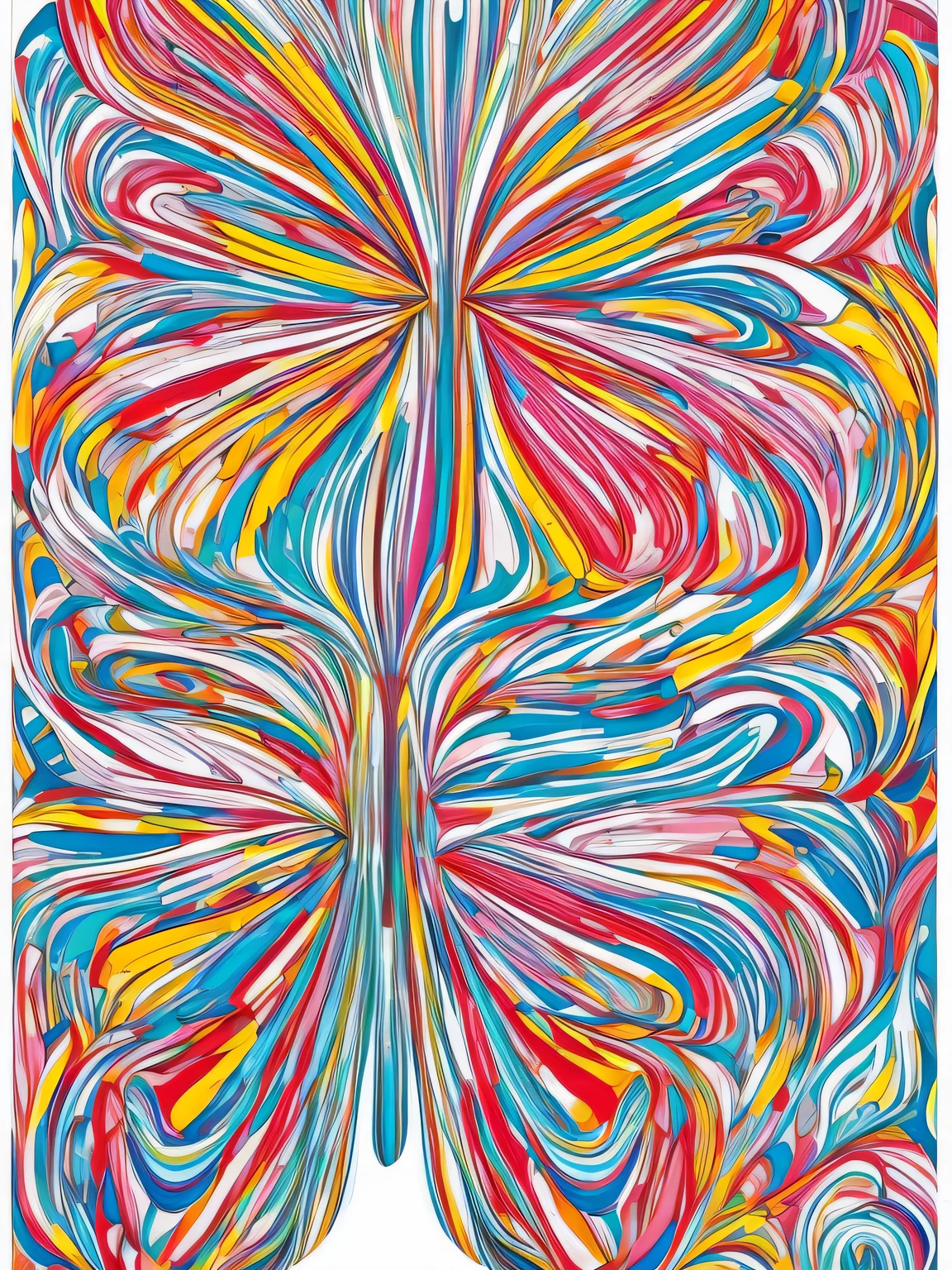 (color line drawing art), (thin colored lines), (stylized image of a butterfly made with thin colored lines), Abstract art, hidden meaning, Hidden image, Among the thin colored lines, guess the hidden image of the butterfly, play of colors and lines, interweaving of thin lines creates a butterfly effect