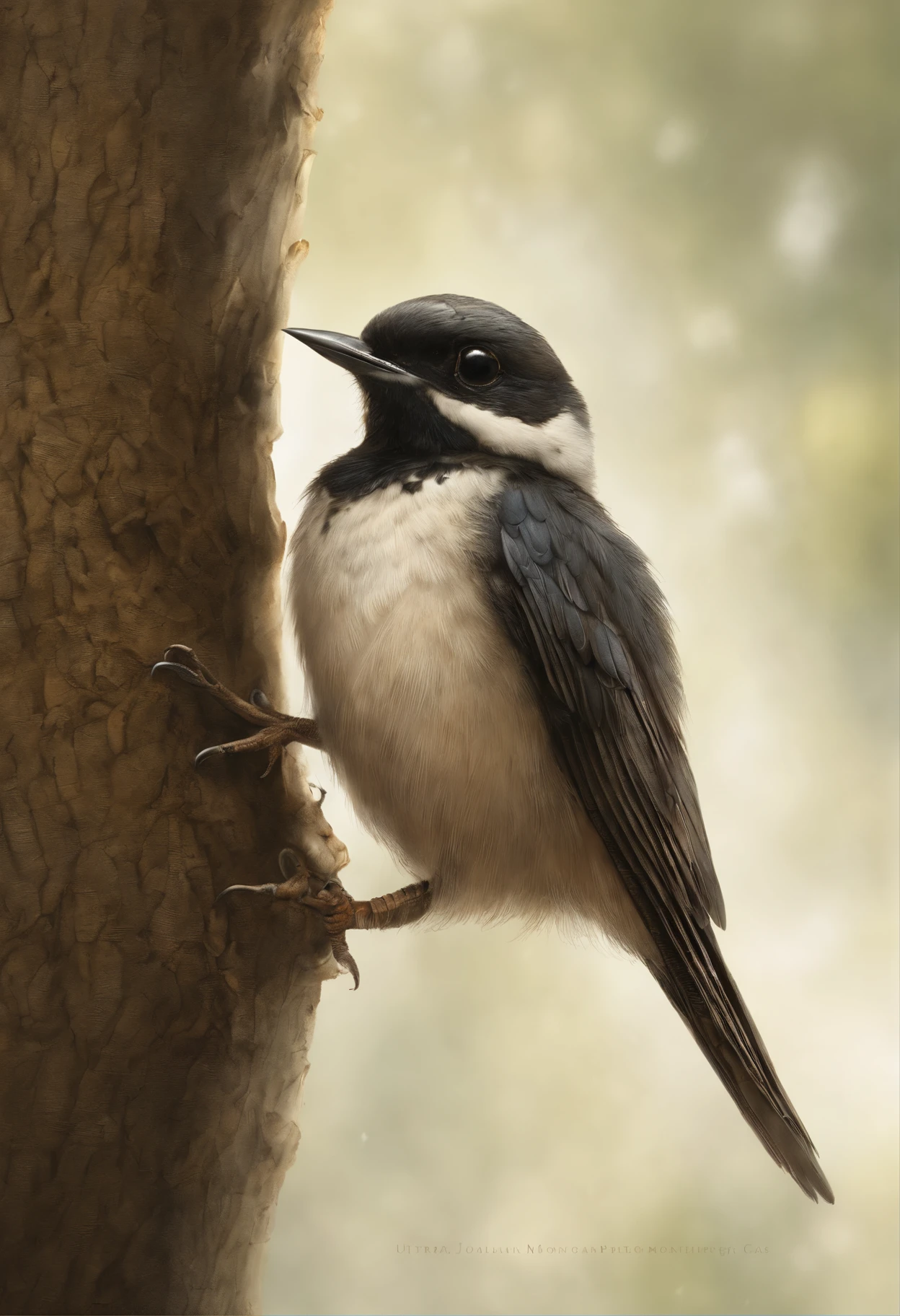 真实感, dark fantasy style, John Tolkien style, Small painting by Jean-Baptiste Monge,      little bird swallow, anatomically correctly drawn body, sitting on an oak branch,  flap of wings, ultra-precisely drawn movement of the wings, Newly hatched chick, ultra realistic 3d illustration, portrait shot, Realistic paleoart photography, extreme close up portrait, closeup portrait shot, highly realistic photo, based on Bob Eggleton, hyper realistic render, hyper realistic render, hyper realistic render, close up portrait shot, adorable digital painting, ultra realistic picture ,The city, megalopolis, city trail, big house, glass skyscraper, Jean-Baptiste Monge, anthropomorphic --ar 2:3 --testp -optimistic;