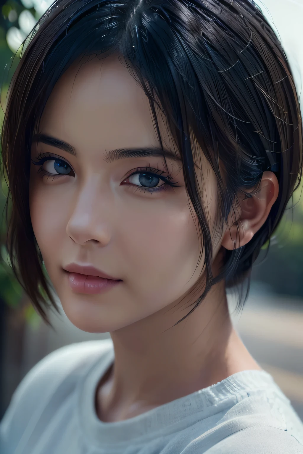 (masterpiece:1.3), (8k, photorealistic, RAW photo, best quality: 1.4), (1girl), beautiful face, (realistic face), (black hair, short hair:1.3), beautiful hairstyle, realistic eyes, beautiful detailed eyes, (realistic skin), beautiful skin, (sweater), absurdres, attractive, ultra high res, ultra realistic, highly detailed, golden ratio