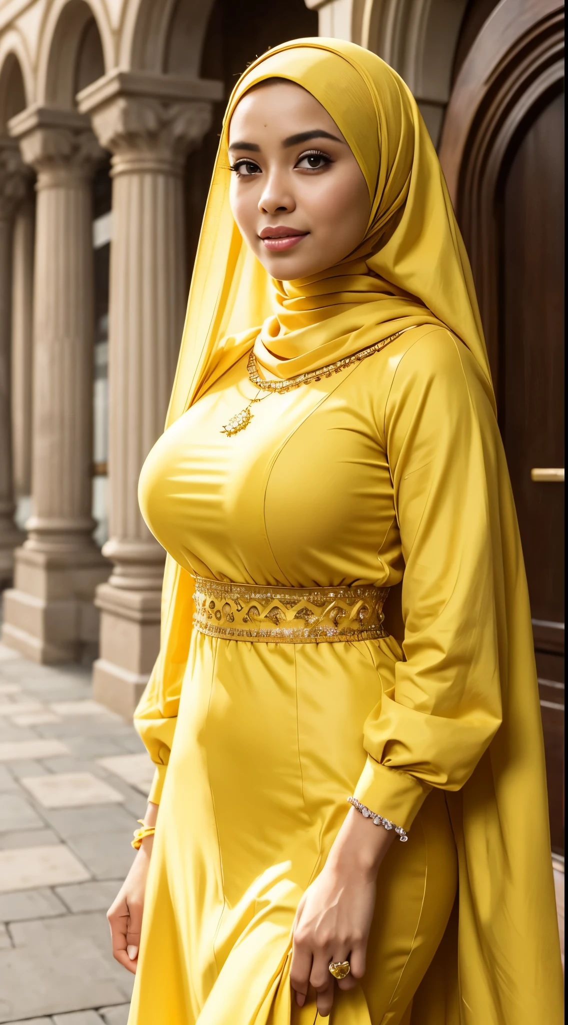 Une femme en robe jaune et un hijab jaune SeaArt AI