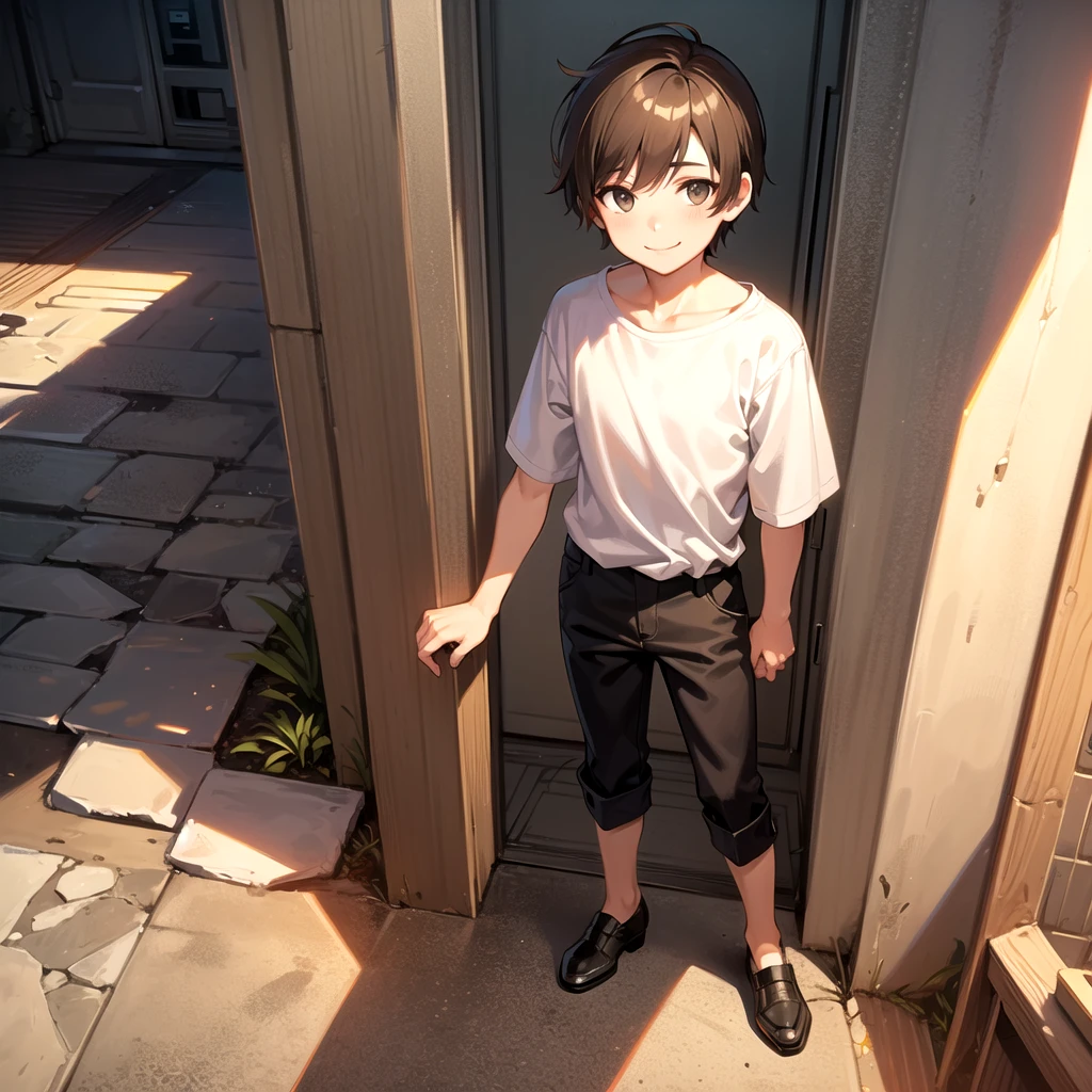 A six-year-old boy stands in a rusty cage，Tears of bare feet，Poor Baba，Ragged clothes，unkempt，wounded。A high resolution，best qualtiy，tmasterpiece，shadowy，unreal-engine，be desperate，abused