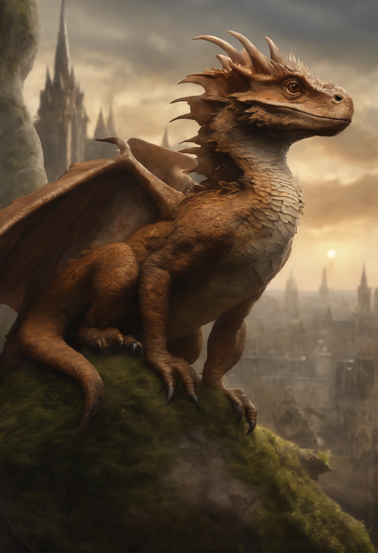真实感, dark fantasy style, John Tolkien style, Small painting by Jean-Baptiste Monge,      small hairy carnivorous dragon, sitting on an oak branch, A Newly Hatched Dragon, ultra realistic 3d illustration, portrait shot, Realistic paleoart photography, extreme close up portrait, closeup portrait shot, highly realistic photo, based on Bob Eggleton, hyper realistic render, hyper realistic render, hyper realistic render, close up portrait shot, adorable digital painting, ultra realistic picture ,The city, megalopolis, city trail, big house, glass skyscraper, Jean-Baptiste Monge, anthropomorphic --ar 2:3 --testp -optimistic;