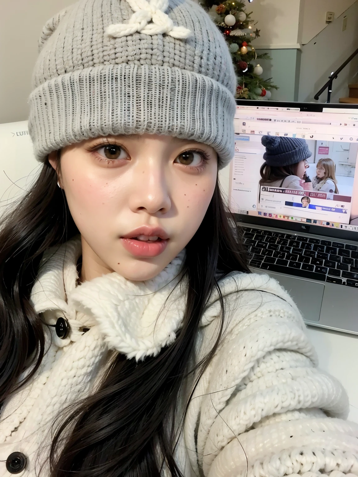 curly girl with long hair wearing a gray hat and scarf, Ulzzang, Lalisa Manobal, jennie blackpink, Lalisa Manoban do Blackpink, wan adorable korean face, Parque Roseanne do Blackpink, jossi do blackpink, young adorable korean face, Jaeyeon Nam, Ruan Vtuber Fofo, Jinyoung Canela, Sakimichan