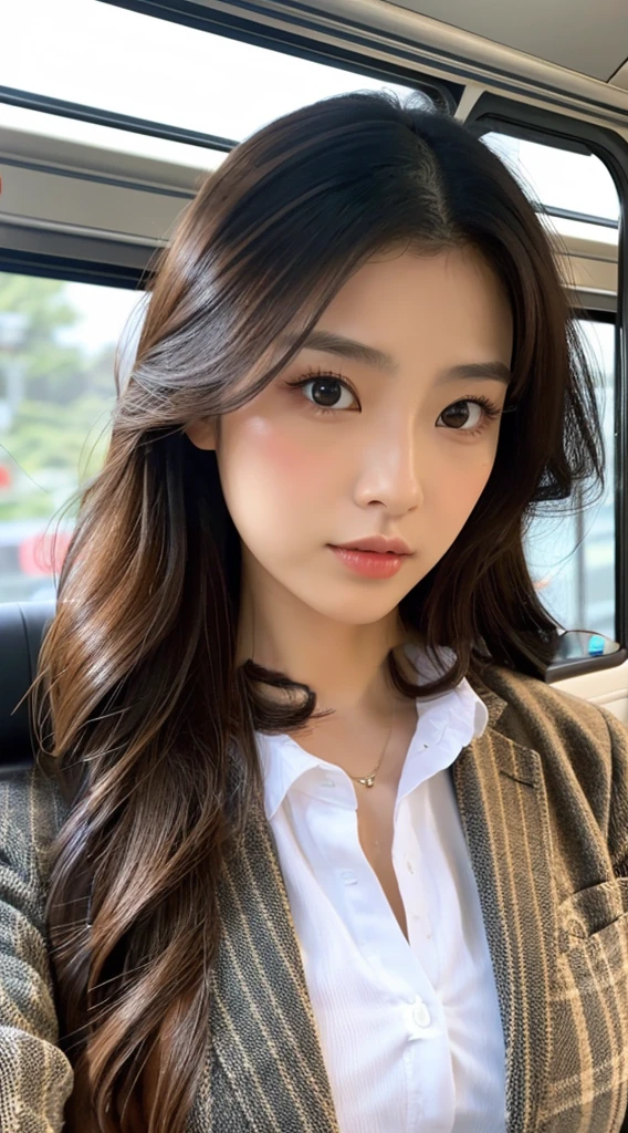 Urzan-6500-v1.1, (RAW Photos:1.2), (Realistic:1.4), Beautiful detailed girl, Very detailed eyes and face, Beautiful and detailed, Ridiculous, 信じられないほどRidiculous, Huge file sizes, Very detailed, High resolution, Very detailed, Highest quality, Tabletop, One Girl, , ((Very detailed)), ((Dynamic pose))), (Camel Toe), (Open your mouth)),((Droopy eyes)),((Round face)),((Curl the inside of your hair)), (avert your eyes:1.1),Face close-up、Upper Body、Black costume、With bangs、((thin))、the body is slim、((Looking down)、((Eyes Wide Open))、(Black office suit))、((Formal office suit))、skirt、shout、Sing a song、Open your mouth,