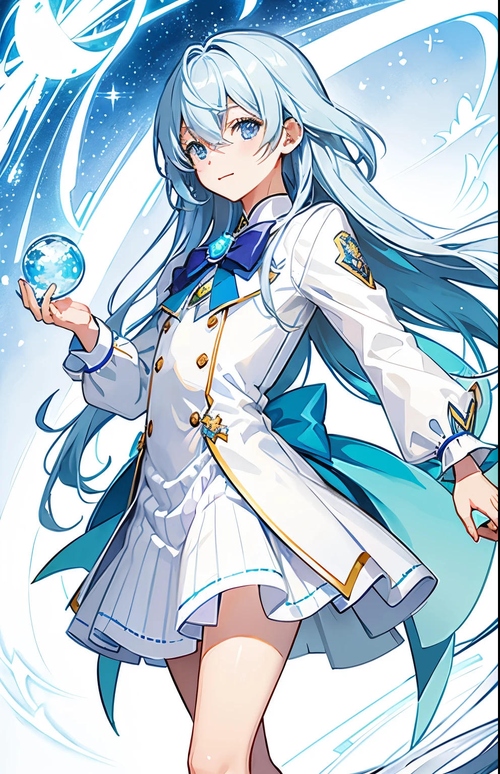 Close-up of anime boy in white and blue dress, celestial aura, Official art, boy with very long purple hair, Spell, he has light blue hair, Blue-eyed boy, Official Character Art, Magical Boy, official illustrations, Magical Boyのスタイル, sapphire prince, Wallpaper!, Inspired, With shining blue eyes, !!Full body portrait!!, hight resolution, きらめくMagical Boy, Magical Boyの肖像