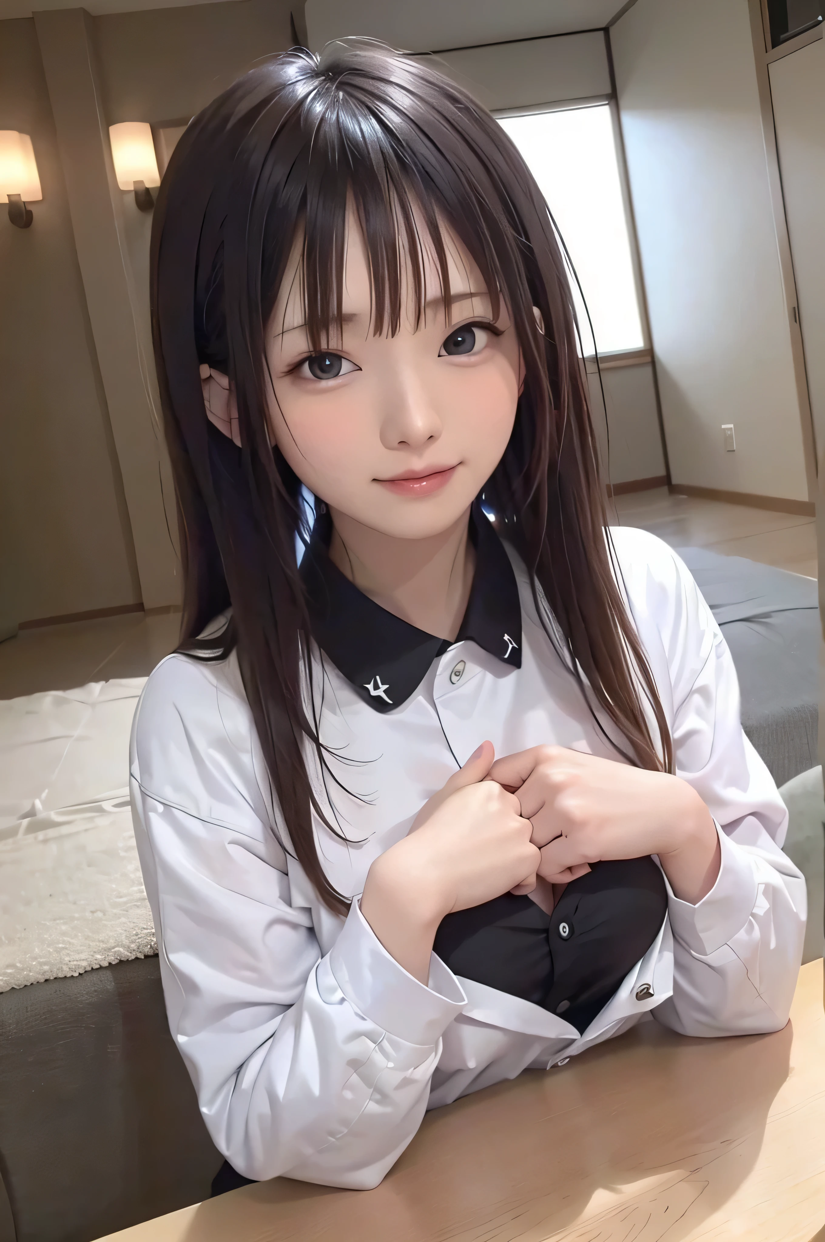 (Tabletop:1.0), (highest quality:1.4), (High resolution:1.2), From the side,Sharp contours, boyish, highest quality, masterpiece,Glasses,Voice of the Heart,20-year-old woman,yandere,Big Breasts,Chest to chest,Lying face down,Upper Body,Ecstasy,saliva,blush,Squint your eyes,Heterochromia iridis,Tuck up your clothes,lure