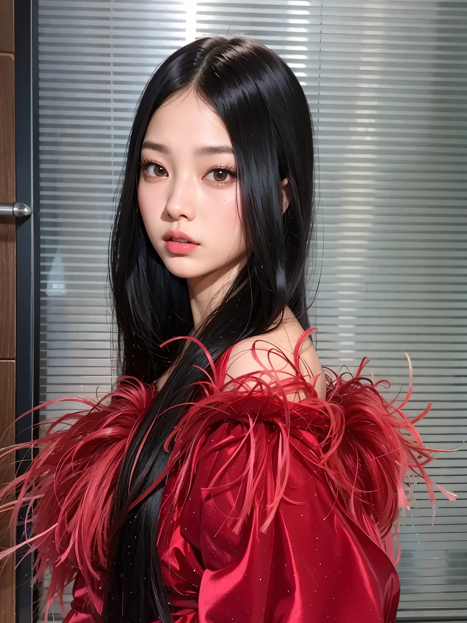 Un primer plano de una mujer con cabello largo y negro con un vestido rojo, Blackpink Jennie, portrait of Jossi de Blackpink, Parque Roseanne de Blackpink, Jossi de Blackpink, Lalisa Manobal, Gongbi, Xision Wu, Sui Ishida con cabello negro, Lalisa Manoban de Blackpink, Jaeyeon Nam, asian features, Jinyoung Shin