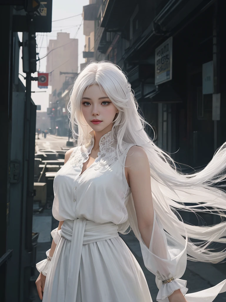 Close-up of woman with white hair and white mask、beautiful character painting、guweiz、Artwork in the style of Gwise、white haired god、Jan J、epic exquisite character art、Stunning character art、Fanchy、Uzunsifan、Guweiz on the Pixiv art station,Faces of reality,Real people,Photo quality,Real person footage captured on camera,Shooting from the waist up,Live-action feeling,Quite light clothing，see-through underware,