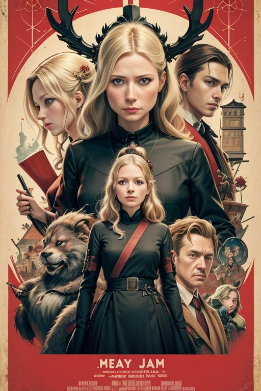 (masutepiece, Best Quality), Gwyneth Paltrow、8K Wallpaper, Highly detailed, poster for, krampus, Vintageホラー, 1940's, クリスマスホラースリラー映画のposter for, Bauhaus, shapes, lines, Abstract, propaganda, Gothic, 映画poster for, Vintage,
