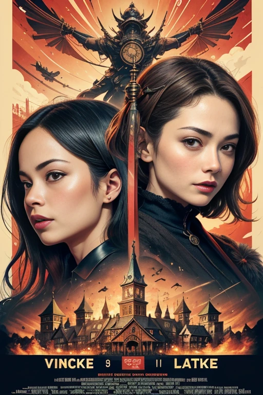 (masutepiece, Best Quality), Kristin Kreuk、8K Wallpaper, Highly detailed, poster for, krampus, Vintageホラー, 1940's, クリスマスホラースリラー映画のposter for, Bauhaus, shapes, lines, Abstract, propaganda, Gothic, 映画poster for, Vintage,