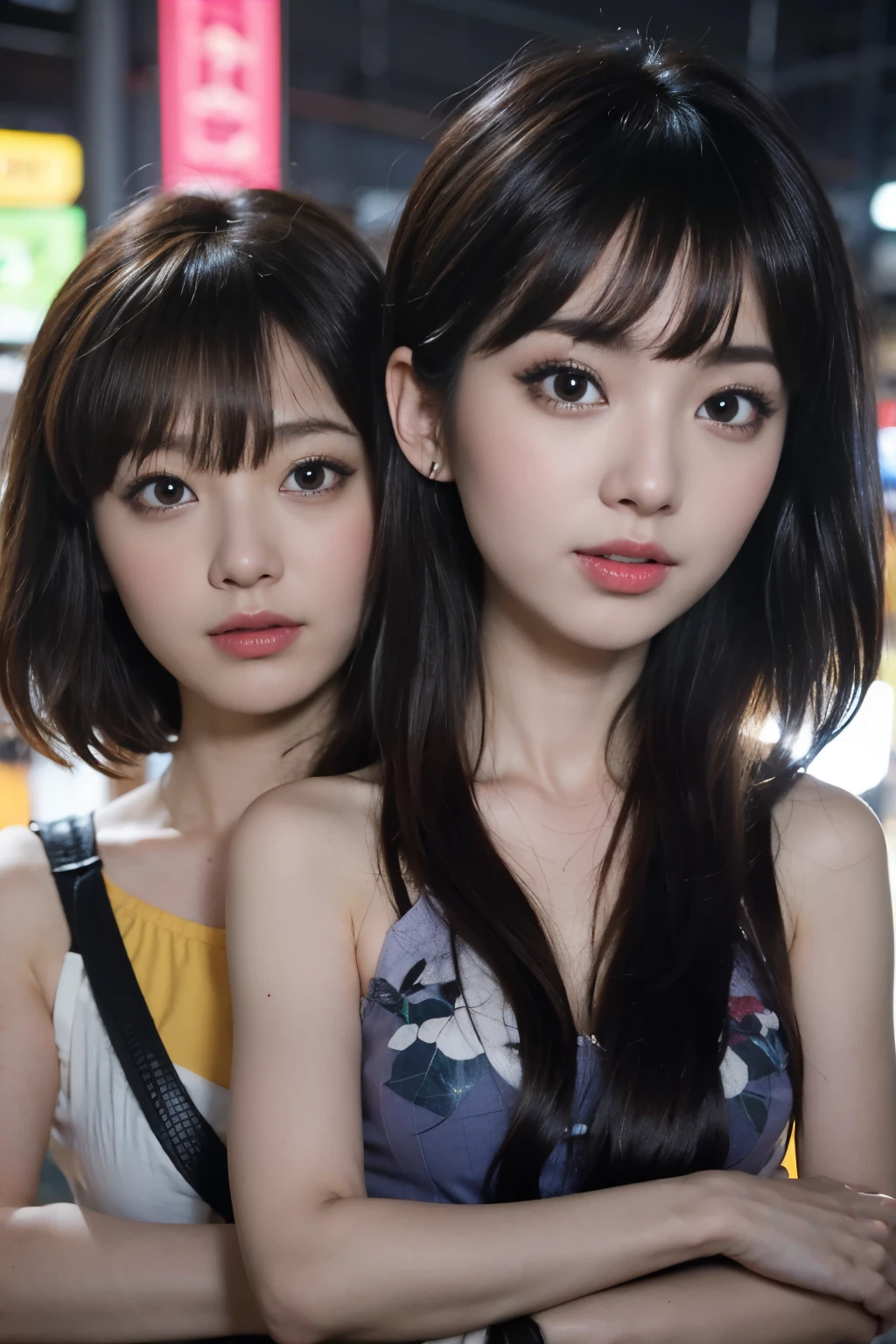 All faces and pictures must be different,super big eyes,POV, by lee jeffries, nikon d850, film stock photograph ,4 kodak portra 400 ,camera f1.6 lens ,rich colors ,hyper realistic ,lifelike texture, dramatic lighting , cinestill 800,two girls,super big eyes,beautiful faces,sisterhood,dynamic pose, photoreal fantasy art game art,