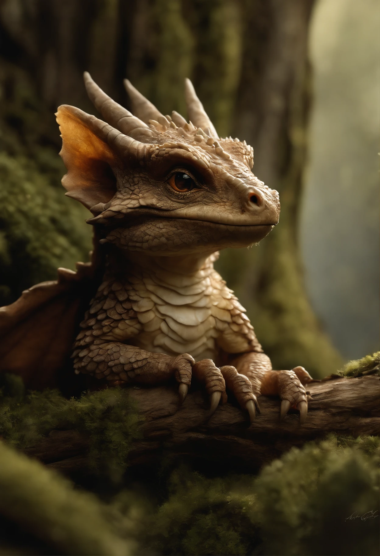 真实感, dark fantasy style, John Tolkien style, Small painting by Jean-Baptiste Monge,      Small hairy carnivorous baby dragon, sitting on an oak branch, A Newly Hatched Dragon, ultra realistic 3d illustration, portrait shot, Realistic paleoart photography, extreme close up portrait, closeup portrait shot, highly realistic photo, based on Bob Eggleton, hyper realistic render, hyper realistic render, hyper realistic render, close up portrait shot, adorable digital painting, ultra realistic picture ,The city, megalopolis, city trail, big house, glass skyscraper, Jean-Baptiste Monge, anthropomorphic --ar 2:3 --testp -optimistic;