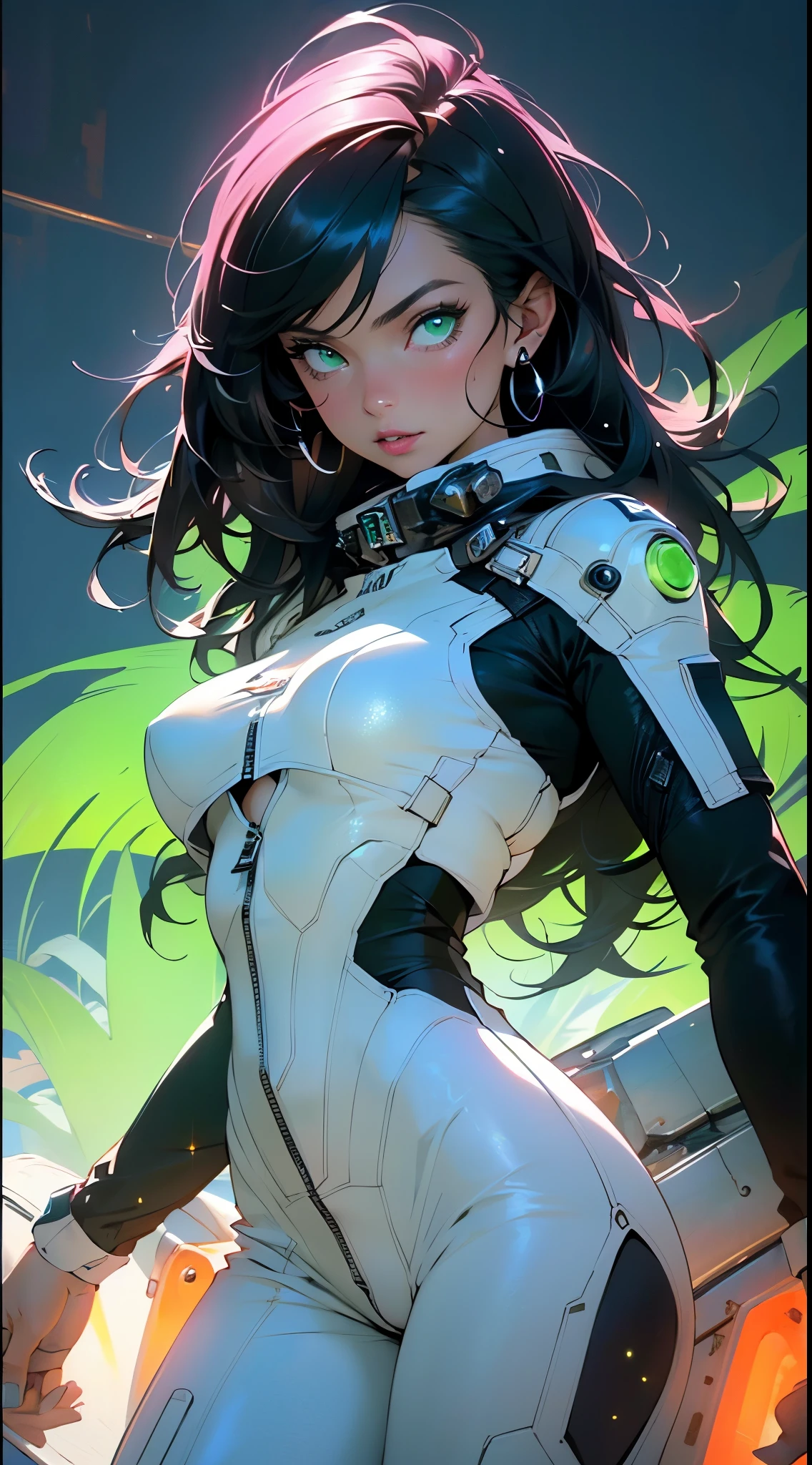 girl spacepunk,(((1girl))),((beautiful girl with spacesuit)),woman,1female,((milf,mom,mature,mature woman,45 years old female,adult)),
(large breasts:1.4),saggy breasts,(((dark hair:1.4,straight hair,long hair:1.4,colored inner hair))),(((green_eyes:1.3))),intricate eyes,beautiful detailed eyes,symmetrical eyes,((fat)),(((lustrous skin:1.5,bright skin: 1.5,skin tanned,shiny skin,very shiny skin,shiny body,plastic glitter skin,exaggerated shiny skin,illuminated skin,wet legs))),(spider lower abdomen,narrow waist,wide hip,imbo body,inflated legs, thick thighs,detailed body,(detailed face)),
cute,slutty,seductive,??????,(((nsfw))),
revealing clothing,show skin,((underboob:1.5)),(cleavage),((space suit outfit, green space suit,short sleeve spacesuit)),(wearing a space suit outfit:1.3,space suit clothes),((zipper suit, zipper slightly unzipped))),((wet clothes,intricate outfit,intricate clothes)),
(dynamic pose:1.0),solo focus,embarrassed,(centered,scale to fit dimensions,Rule of thirds),
cyberpunk city by the ocean at night, with bright neon signs and dark stormy clouds and puddles, scenery:1.25,nighttime, starry night, cosmos,Very dark night that makes the neon lights stand out, very bright neon lights,nighttime, starry night, cosmos,
artistic photography,(photography taken by sldr),highres, sharp focus,(ultra detailed, extremely detailed), (photorealistic artwork:1.37),(extremely detailed CG unity 8k wallpaper),((synthwave background theme)),(((vibrant colors))),intricate,(intricate background),(masterpiece),(best quality),perfect rendered face,perfect face details,realistic face,photo realistic,analog style,((intricate detail)),(((realism))),
