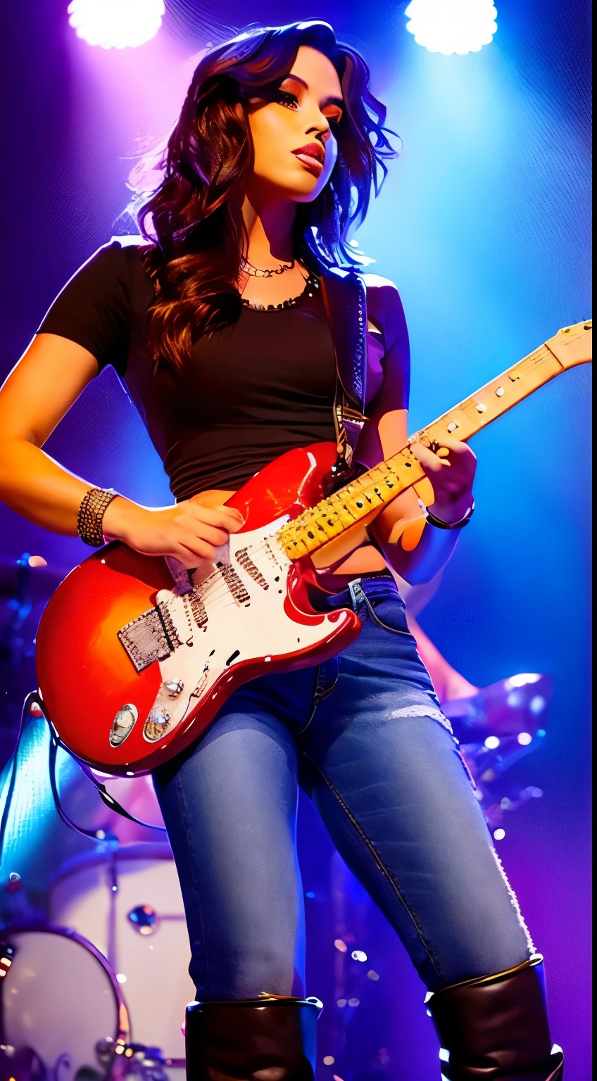Photo Shot　Leather Jean　hotpants　plays the electric guitar　Beautie