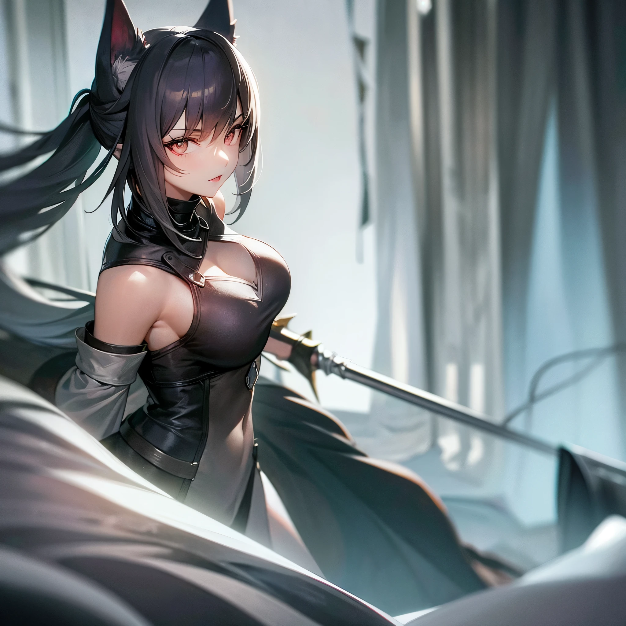((Marl、Horse ear headband、fake horse ears))、(lightly dressed、cleavage of the breast、fully body photo、Beautiful legs)、(Dark、Blind Mask、blindfolds、Atrocious、deadpan、Death row inmates、Large piercings、Large earrings、Standing、T back)、1girl in、master piece、japanaese girl、absurderes、hight resolution、ultra-detailliert、depth of fields、masterpiece、extremely details CG、3D Photography、3D background、Unity、8K、Hi-Res、top-quality、shadowy、foco nítido、pale-skinned、A detailed eye、blurry backround、dynamic ungle、The most amazing super feat exaggeration、a closed mouth、superclear