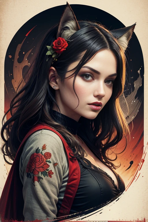 (masutepiece, Best Quality), 8K Wallpaper, Highly detailed, poster for, Little Red Riding Hood, Sexy, Erotic, wolf, Gothic, Horror, Russians, Horror Thriller Movie Poster, German Expressionism, shapes, lines, Abstract, propaganda, Gothic, 映画poster for, Vintage, In the style of Frank Frazetta, low angle shot、Elisha Cuthbert