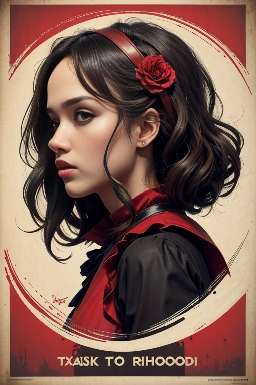 (masutepiece, Best Quality), 8K Wallpaper, Highly detailed, poster for, Little Red Riding Hood, Sexy, Erotic, wolf, Gothic, Horror, Russians, Horror Thriller Movie Poster, German Expressionism, shapes, lines, Abstract, propaganda, Gothic, 映画poster for, Vintage, In the style of Frank Frazetta, low angle shot、Jessica Alba