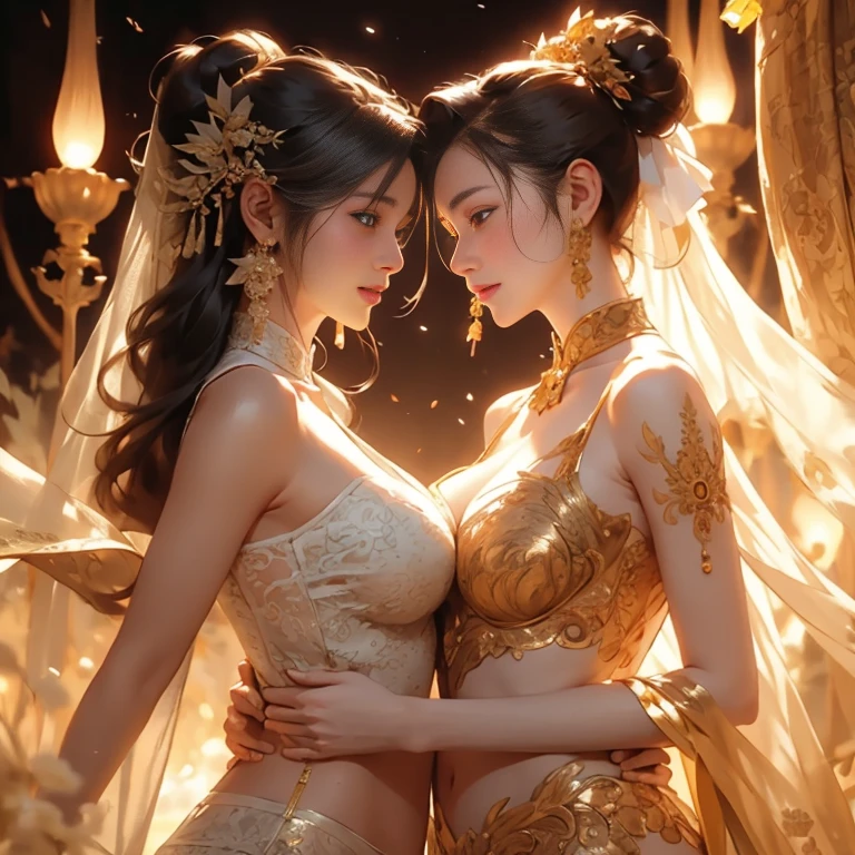 Two girls having close contact, 情侣Full body photo, Goddess girl, gorgeous one, splash起来, butterflys, Smooth pen and ink, lunar goddess, Whole body diagram，Detailed faces, (Upper part of the body: 1.4), (the underwear is transparent: 1.3), Golden decoration, solid black background,两个The beautiful白人女孩的特写镜头, body dynamic movement, Oiled, number art, fallopian tube, Full body lesbian,Sakimichan Art,Oriental mandala tattoo, Rich fractals, plata、golds、copper spirit,ancient floating objects, Antique lamps, fallopian tube，lacivious pose, Visible nipple, 灭霸Visible nipple，Full body lesbian，胸大是The beautiful, sexy for, low chest, Bigchest, cleanness, everlasting, Hanfu, Wet with, Certainly, Realist, highest details, loong pattern, fenghuang, Sankta, Sankta, jin shan, temple, Countless palaces, ​​clouds, Luce Dorada, Nasturtium, (Tianchi Beach), Faraway view,fallopian tube, Full body lesbian，Sakimichan Art，light  smile，splash，lacivious pose, Visible nipple, 灭霸Visible nipple，Full body lesbian，transparent costume，light  smile，Estillo Jean-Baptiste Monge, bright, The beautiful, fallopian tube, bright , Cute and cute, filigrees, edge lit, lamplight, exceedingly , magical, hyper realisitc, like a dream, number art, Artyom and James Jean,ancient floating objects, Antique lamps, fallopian tube,ancient floating objects, Perfect masterpiece,Best quality,Perfect illustration,8K,delicated face,Observe the audience, Gentle blue eyes，cana，fundo vermelho, number art，Flat drawing，Colorful illustration，style of anime, girl from far away, Shiny, splash, Camel toes, Smooth pen and ink，Two complete female bodies, body dynamic movement，Complete two female bodies, crotch chuck，fluids, 3d fractal，8 head body，lean legs，Natural sagging，big chest and thin waist: 1.8，high-heels，Elegant，High ponytail hairstyle，Complete body，Bareleged，Glow skin，有着Shiny银发，including legs and feet，King size，mesmerizing eyes，Slim abs: 1.6，The bones are straight，dermis, Decorative style，Sports and toned body, dermis, Hardly any clothes, Lop, Nice face, Octagon rendering, number art, extremly high detail，Polished, realistically, Focus sharp, hip is cocked, sexually arousing, sexual expressio, Hazy beauty, Camel toes, ample, character  design, unreal-engine, a 3D render, Volumetriclighting, rethink, smooth private parts, Digital illustration, Full body photo, Anatomically correct，ballet pose，Elegant styling，Camel toes, Short hair details, drenched all over the body，huge-breasted