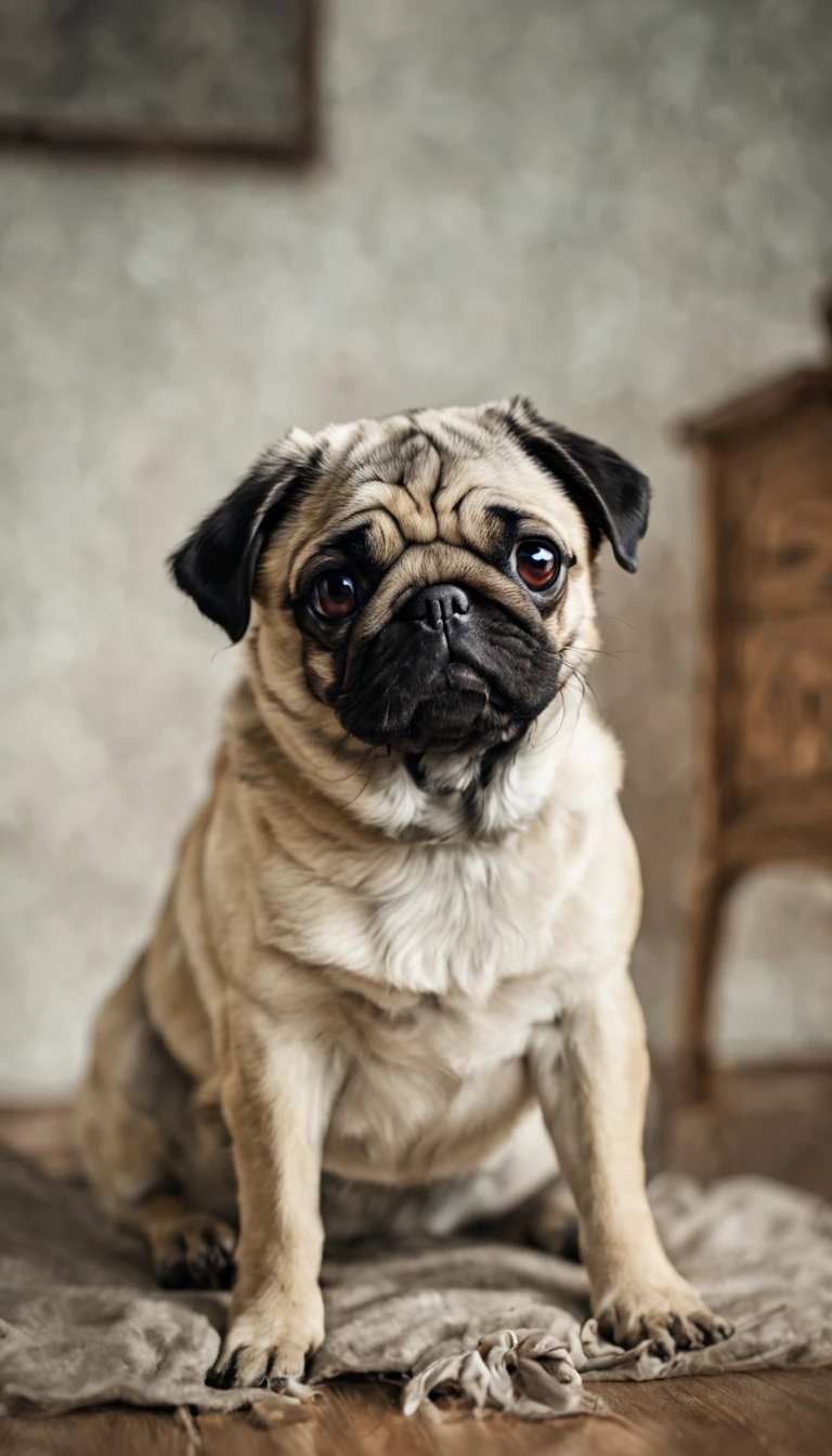 (Pug, dog),solo, animal photo, cute, lovely, in the room,best quality, masterpiece, 8K