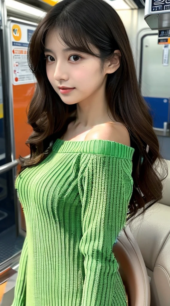 Woman wearing an emerald green sweater dress