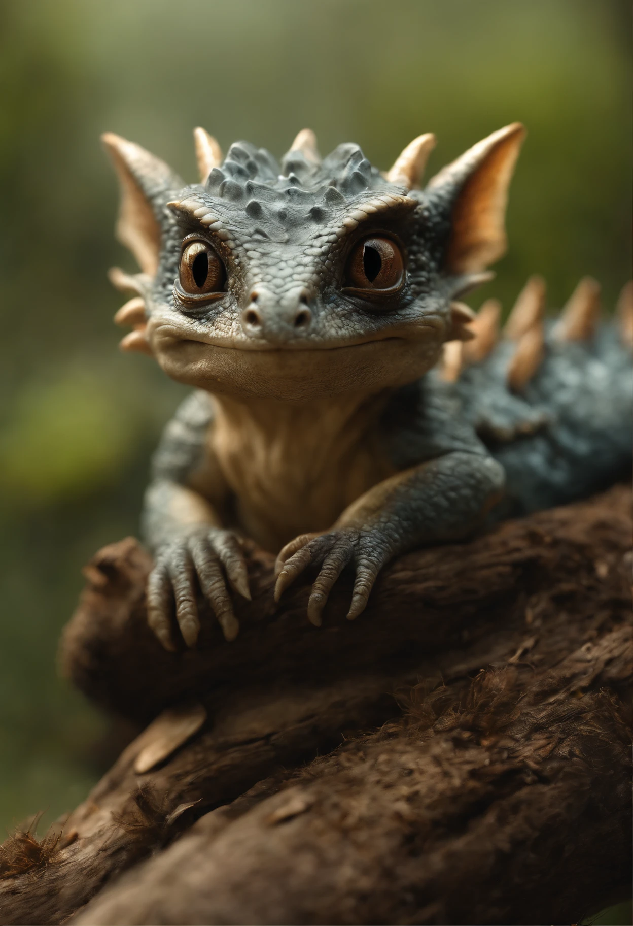 真实感, dark fantasy style, John Tolkien style, Small painting by Jean-Baptiste Monge,      Small hairy carnivorous baby dragon, sitting on an oak branch, A Newly Hatched Dragon, ultra realistic 3d illustration, portrait shot, Realistic paleoart photography, extreme close up portrait, closeup portrait shot, highly realistic photo, based on Bob Eggleton, hyper realistic render, hyper realistic render, hyper realistic render, close up portrait shot, adorable digital painting, ultra realistic picture ,The city, megalopolis, city trail, big house, glass skyscraper, Jean-Baptiste Monge, anthropomorphic --ar 2:3 --testp -optimistic;